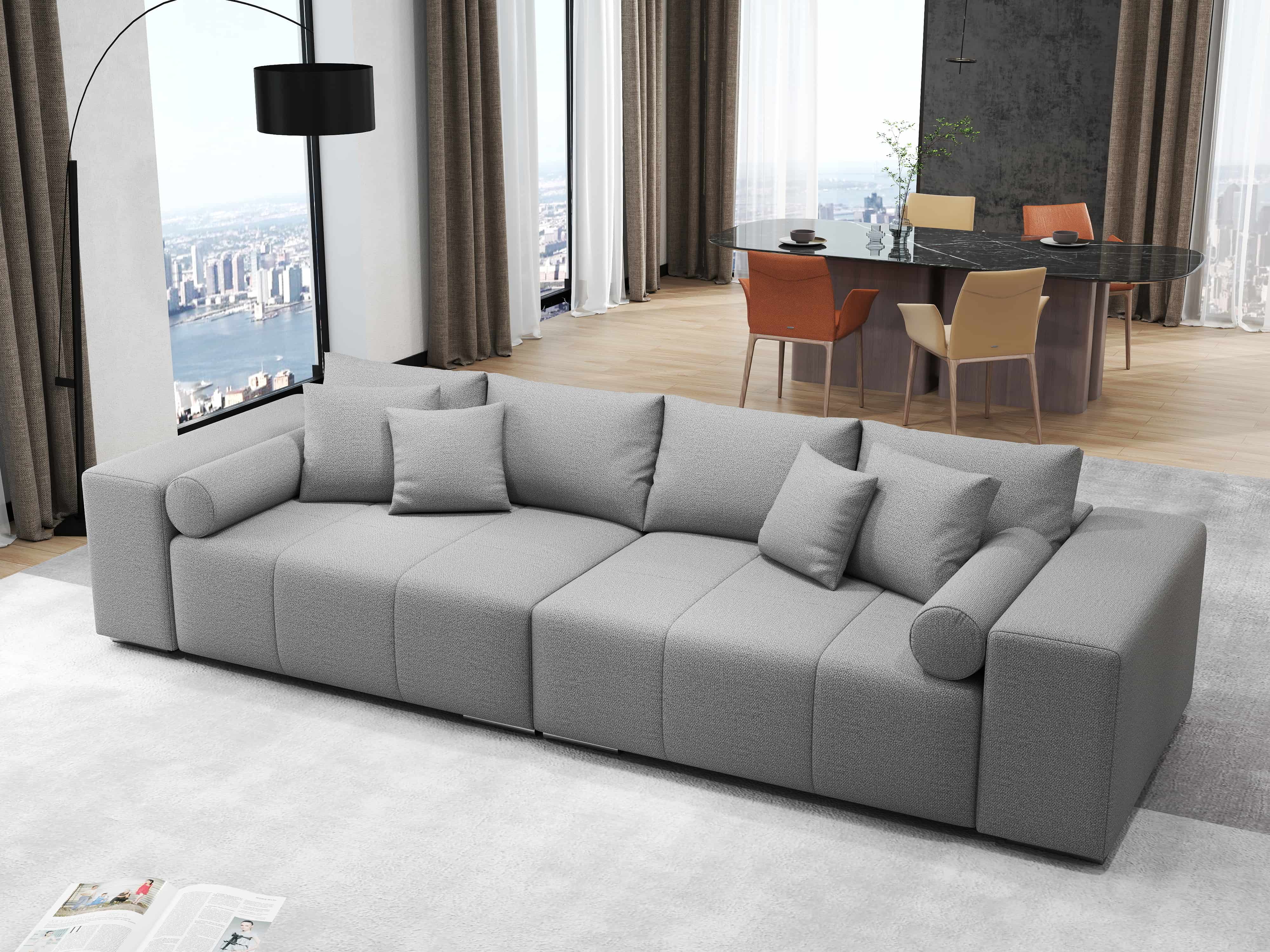 Canapea extensibilă dumonde cu ladă de depozitare si sezut confortabil din spuma HR, Marbela Enjoy Grey XXL 295x100 cm fabrica