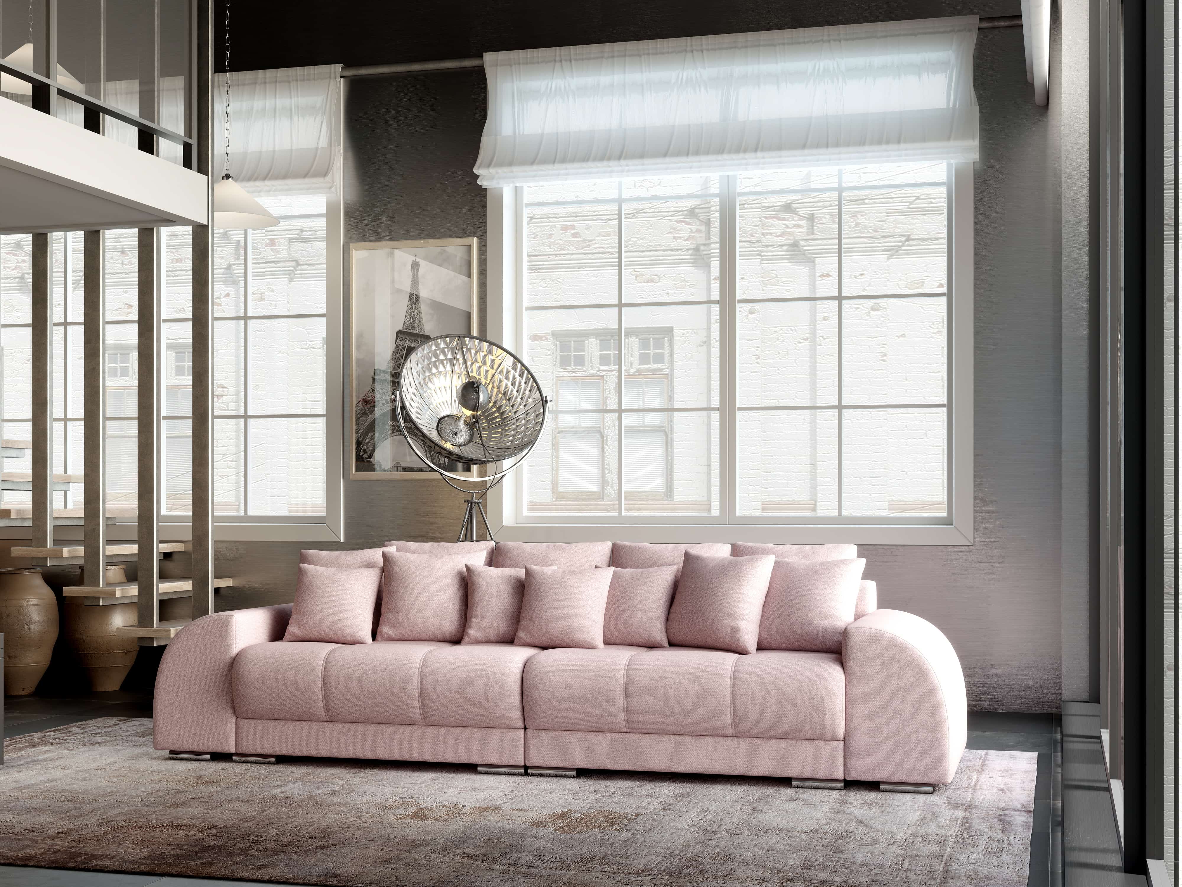 Canapea extensibilă dumonde cu 2 lăzi de depozitare si sezut confortabil din spuma HR, Verona Enjoy Flamingo 310x100 cm Fabrica