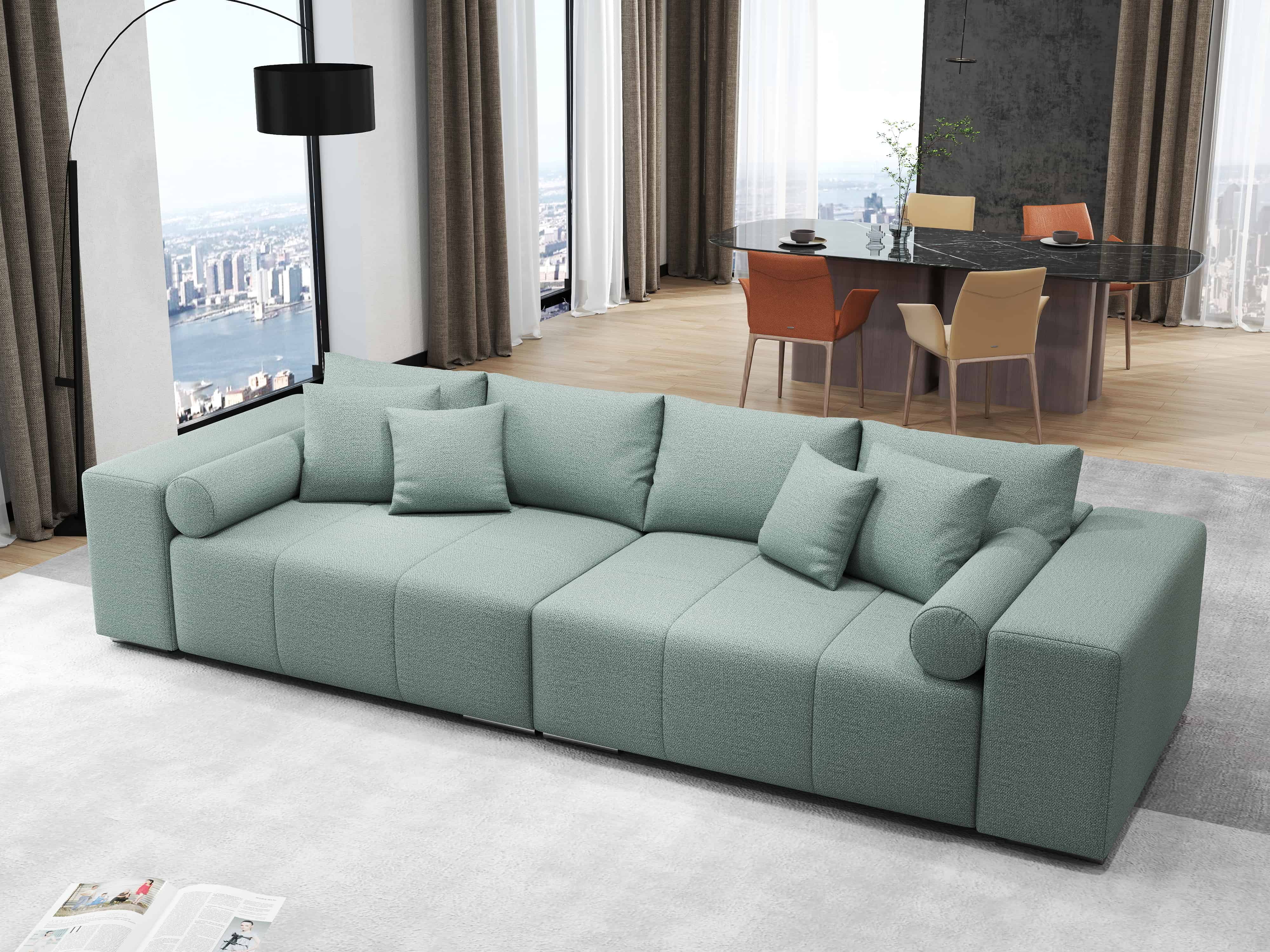 Canapea extensibilă dumonde cu ladă de depozitare si sezut confortabil din spuma HR, Marbela Enjoy Mint XXL 295x100 cm fabrica