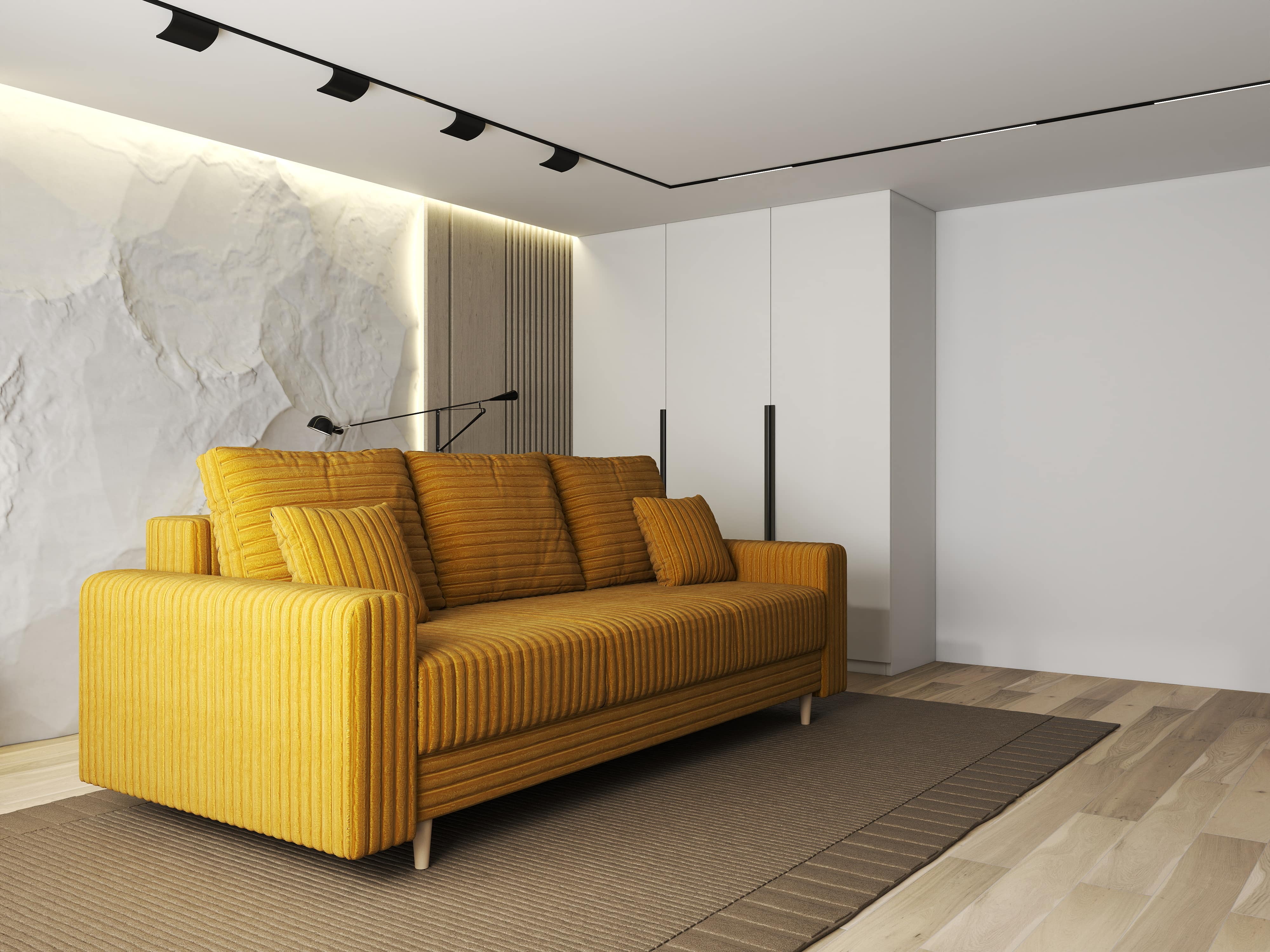 Canapea extensibilă dumonde cu ladă de depozitare si sezut confortabil din spuma HR, Kronos Ambience Mustar 210x100 cm fabrica