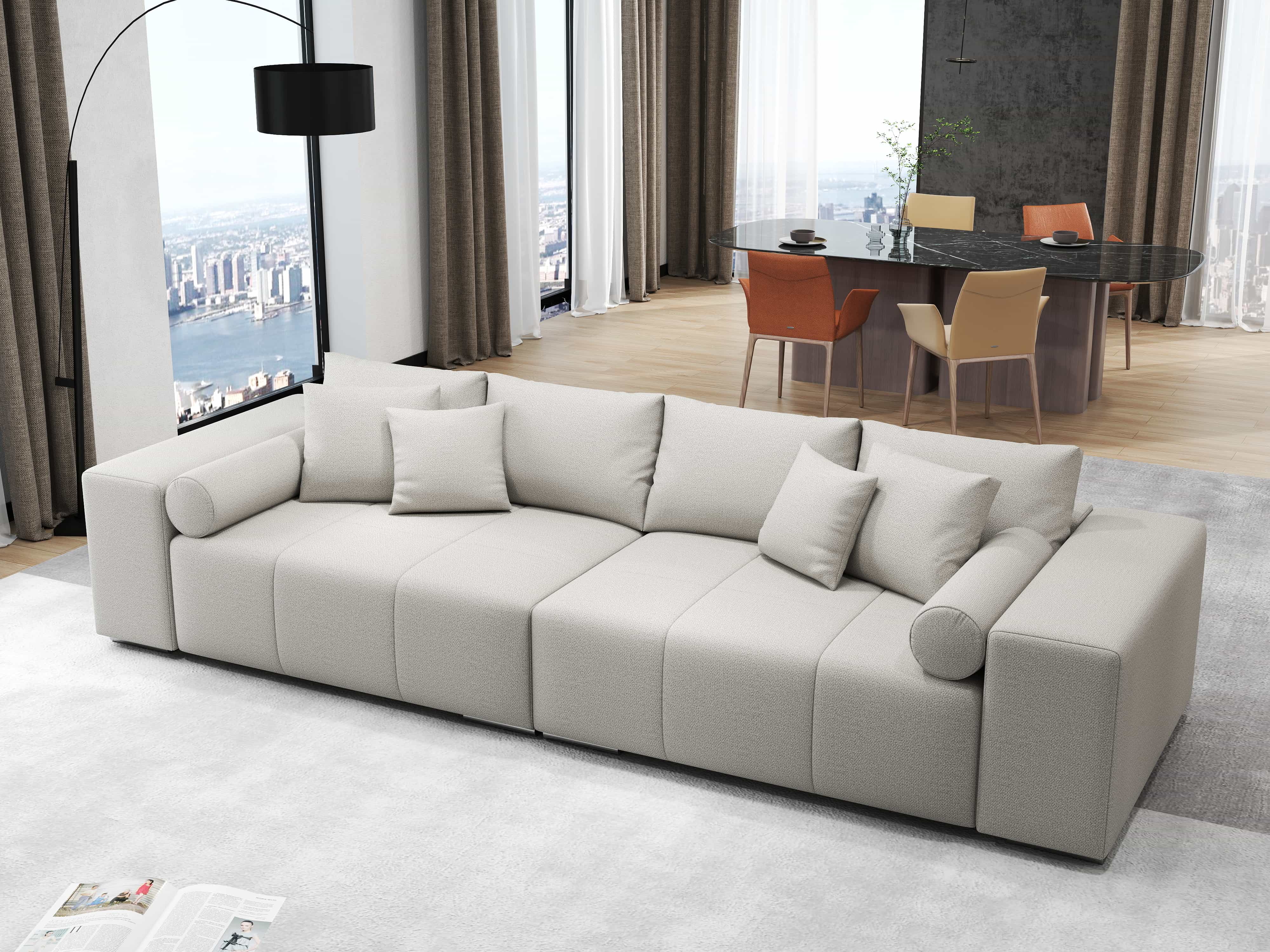 Canapea extensibilă dumonde cu ladă de depozitare si sezut confortabil din spuma HR, Marbela Enjoy Beige XXL 295x100 cm fabrica