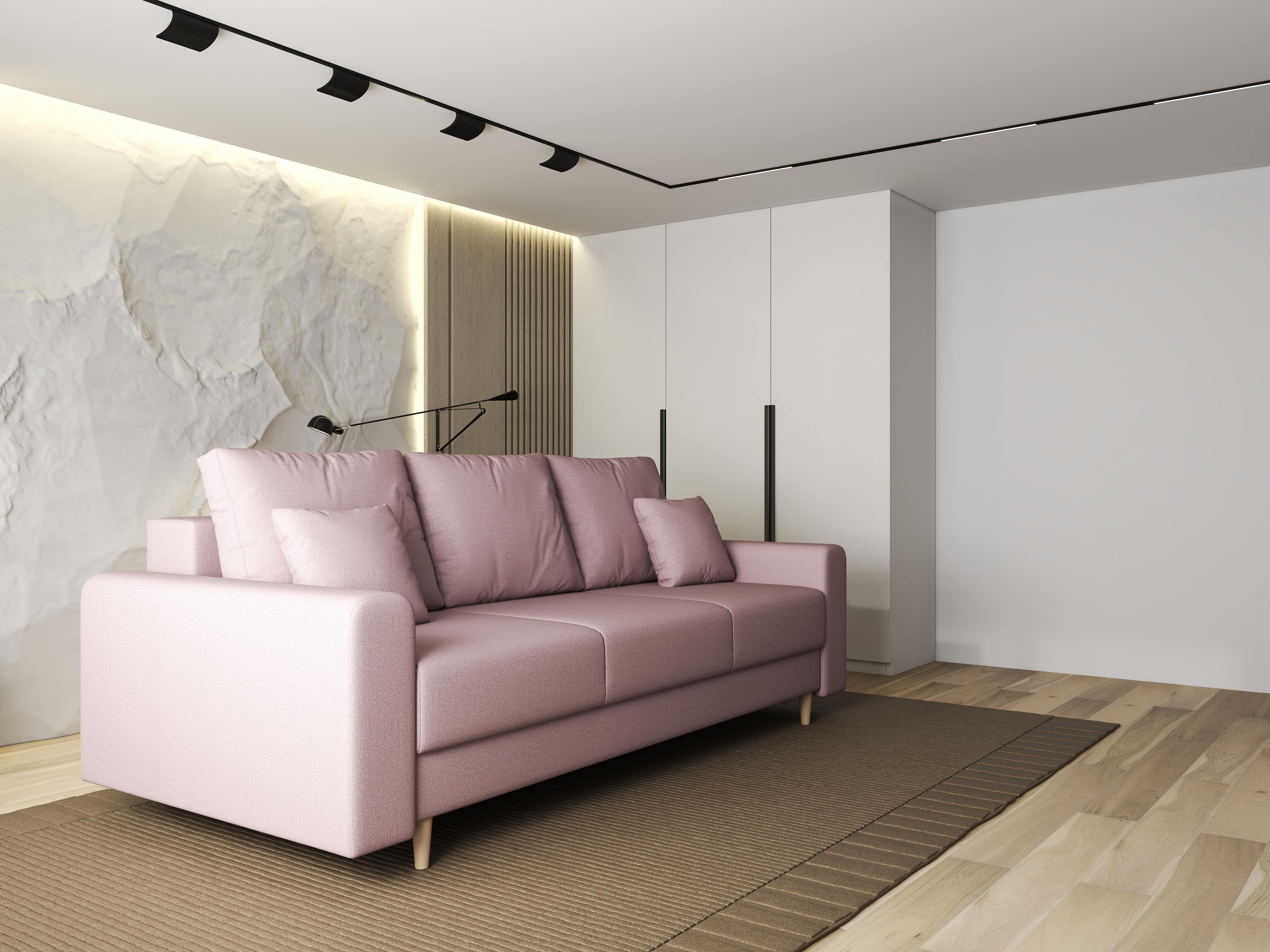 Canapea extensibilă dumonde cu ladă de depozitare si sezut confortabil din spuma HR, Kronos Enjoy Flamingo 210x100 cm fabrica