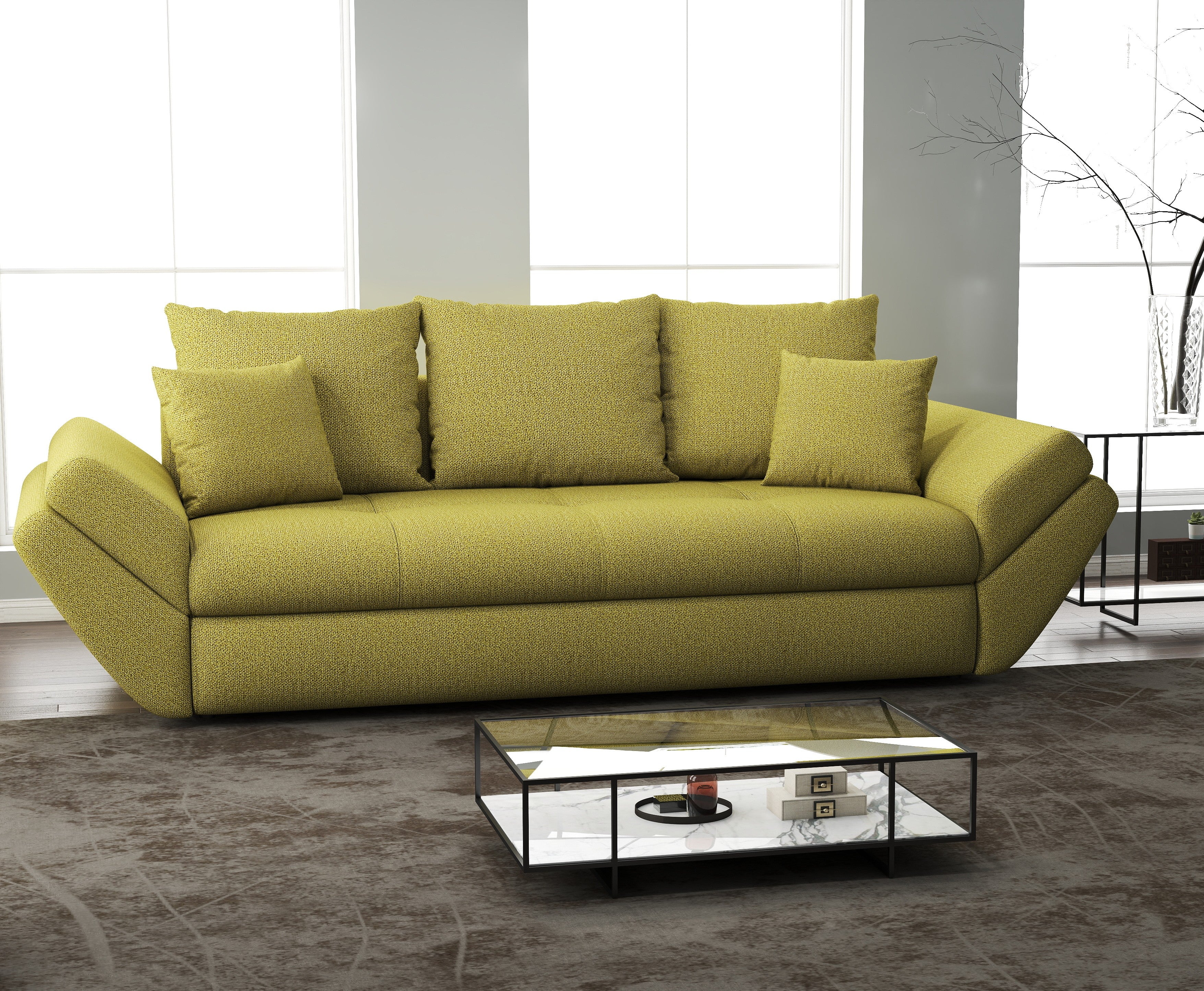 Canapea extensibilă dumonde cu ladă de depozitare si sezut confortabil din spuma HR, Loana Enjoy Green 250x100 cm Fabrica