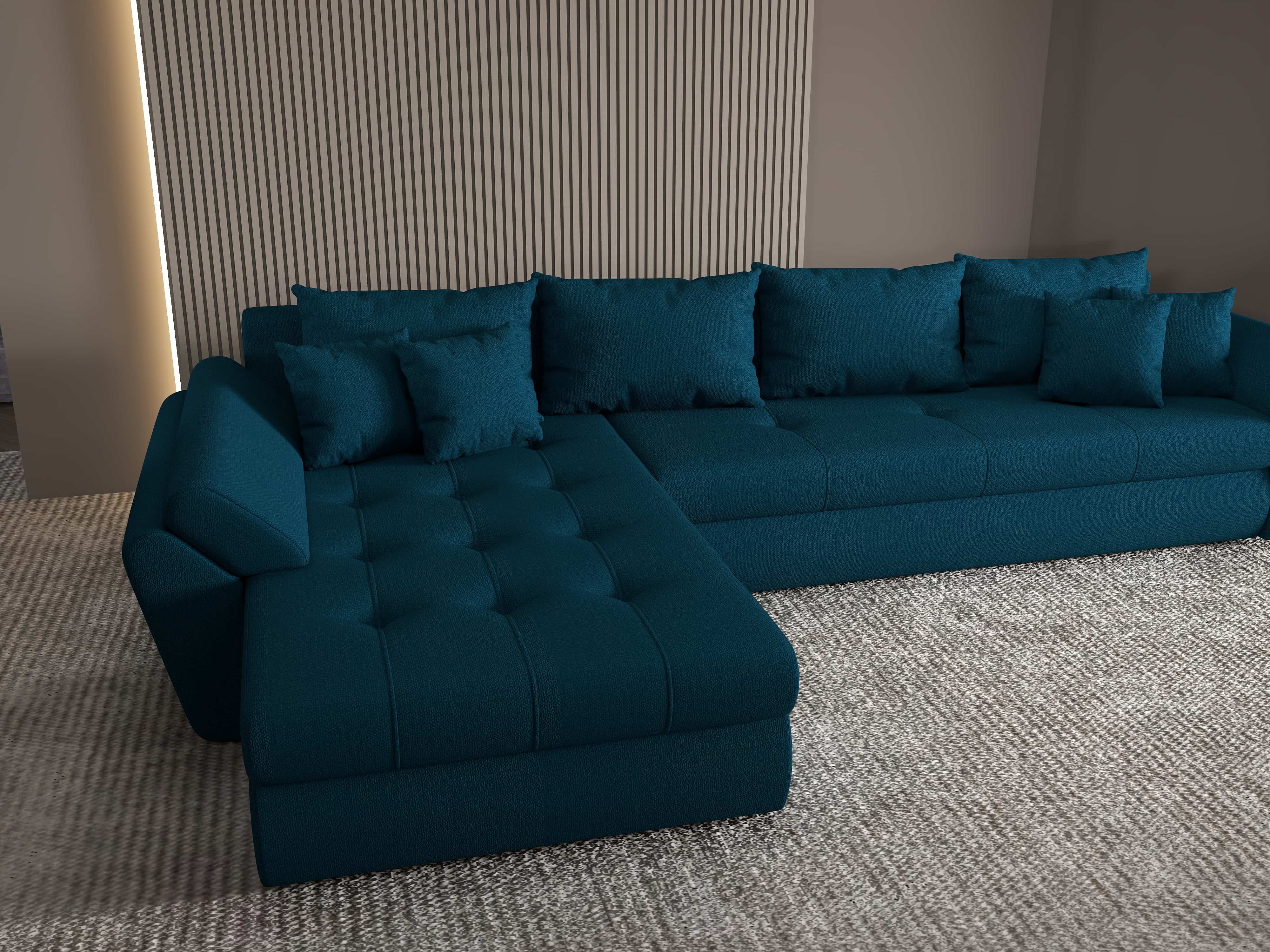 Colțar extensibil dumonde cu ladă de depozitare si sezut confortabil din spuma HR, Loana XL Enjoy Petrol 335x185 cm Fabrica