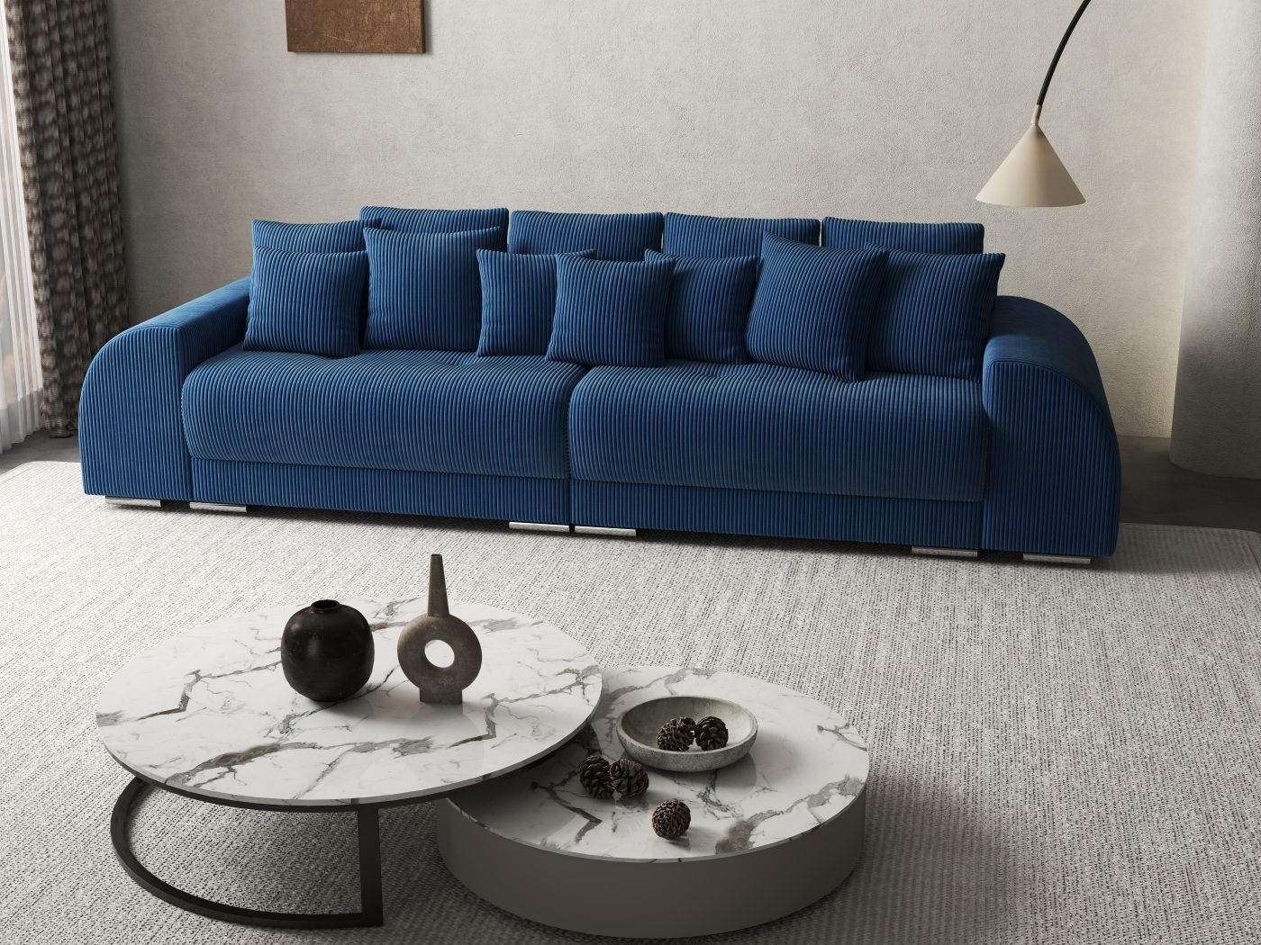 Canapea extensibilă dumonde cu 2 lăzi de depozitare si sezut confortabil din spuma HR, Verona Zoom Blue 310x100 cm Fabrica