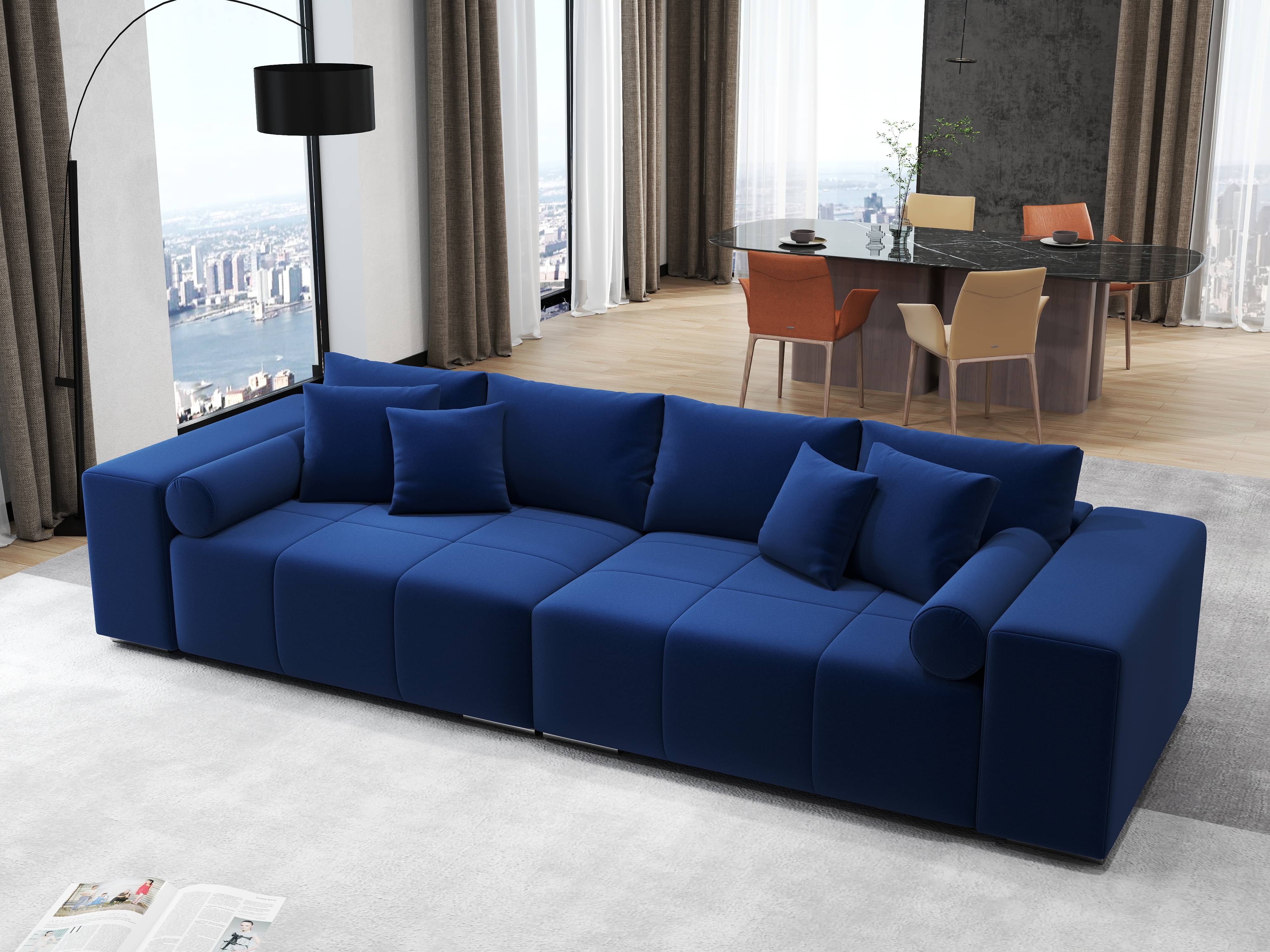 Canapea extensibilă dumonde cu ladă de depozitare si sezut confortabil din spuma HR, Marbela Royal Blue XXL 295x100 cm fabrica