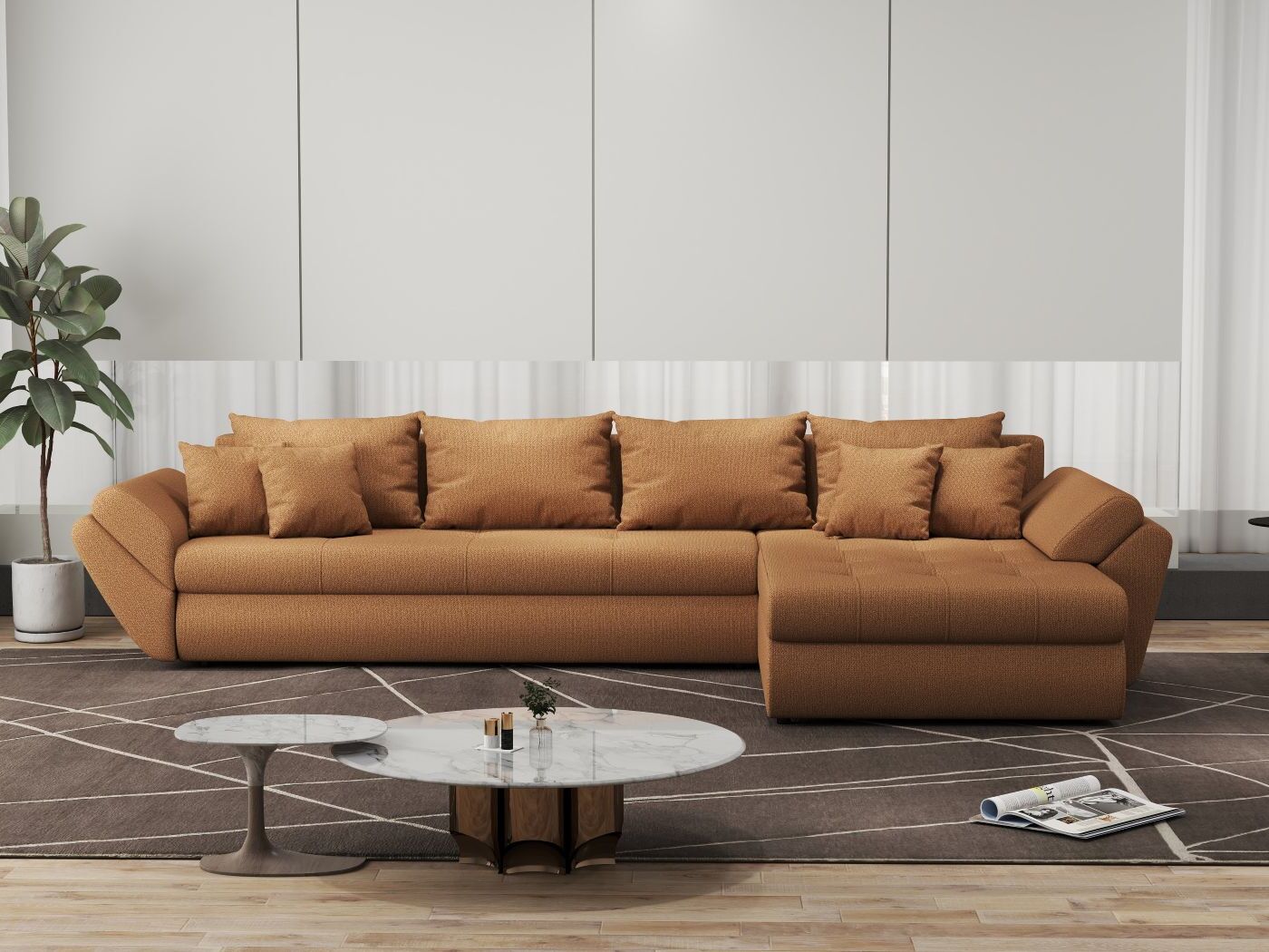 Colțar extensibil dumonde cu ladă de depozitare si sezut confortabil din spuma HR, Loana XL Enjoy Mango II 335x185 cm Fabrica