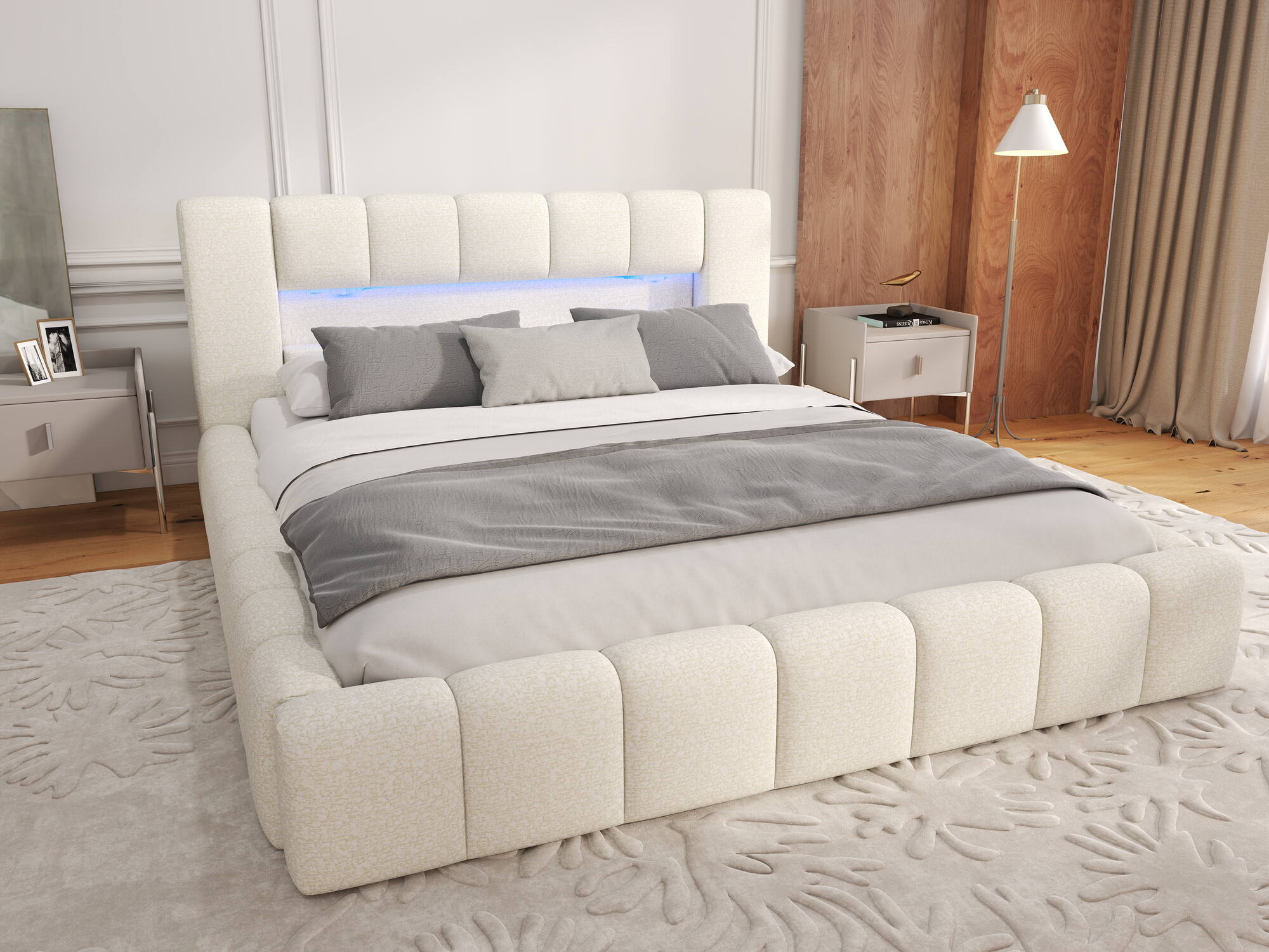 Dumonde kárpitozott ágy, bézs, Palermo 180x200 cm, felnyitható ágyráccsal, tárolórekesszel