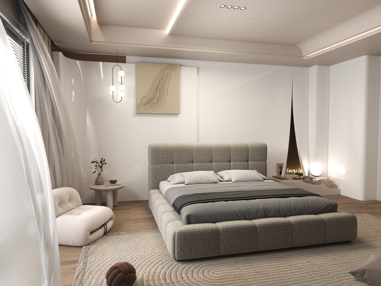 Dumonde hálószobai ágy, bézs kárpitozott, Lorenzo 180x200 cm, felnyitható ágyráccsal, tárolóhellyel