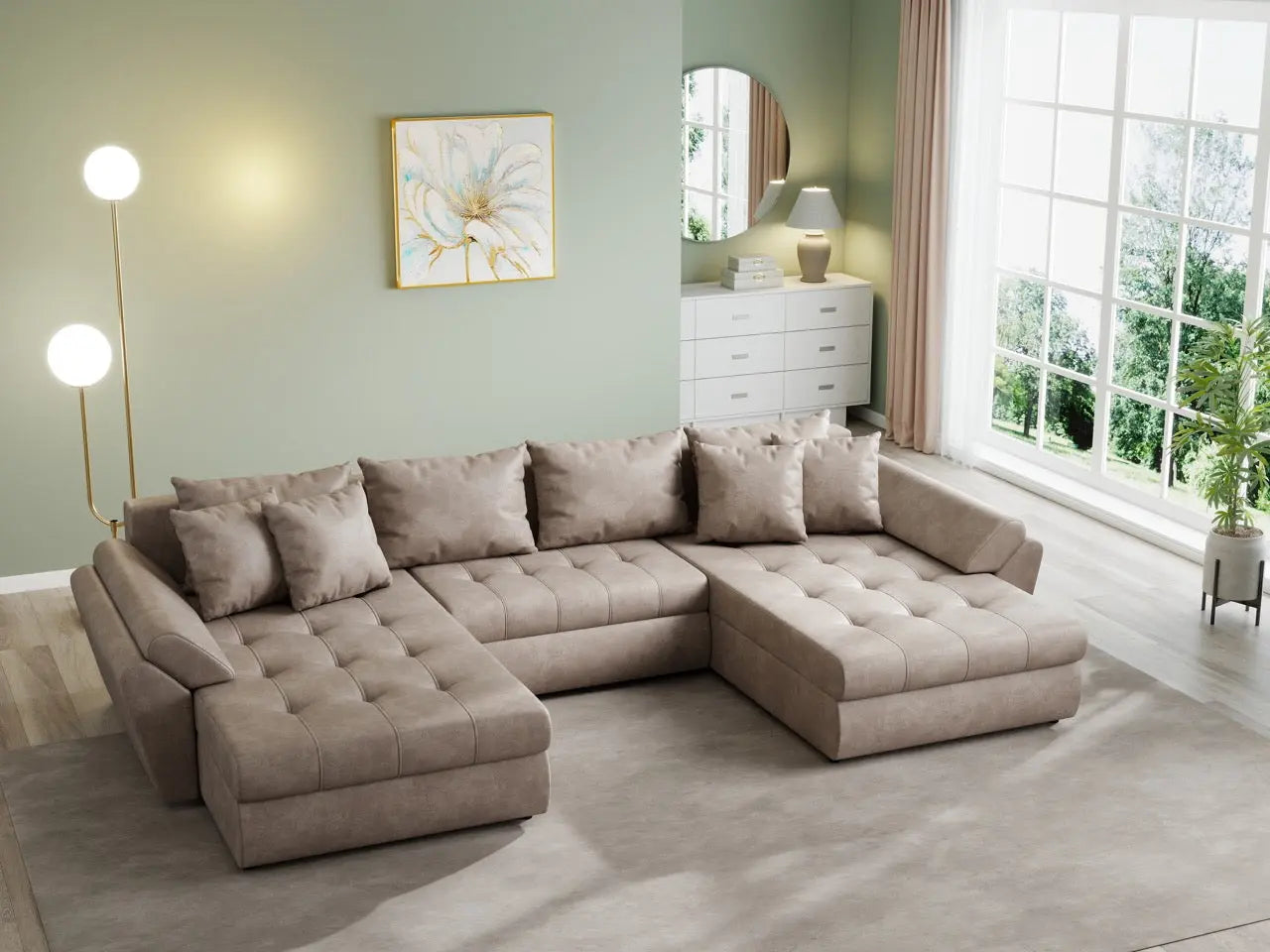 Colțar extensibil dumonde cu ladă de depozitare si sezut confortabil din spuma HR, Loana U Tobago Brown 355x185 cm Fabrica