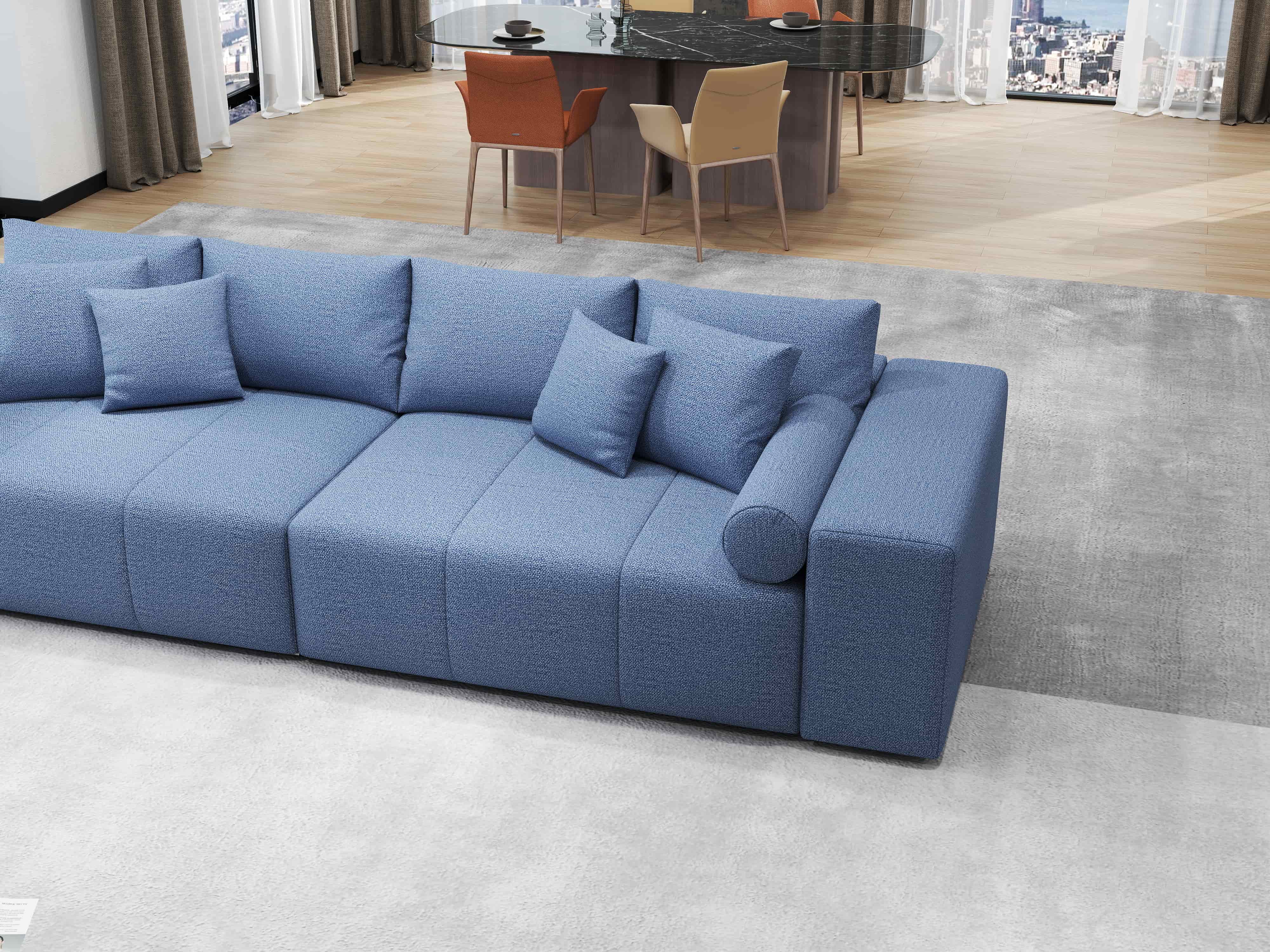 Canapea extensibilă dumonde cu ladă de depozitare si sezut confortabil din spuma HR, Marbela Enjoy Blue XXL 295x100 cm fabrica