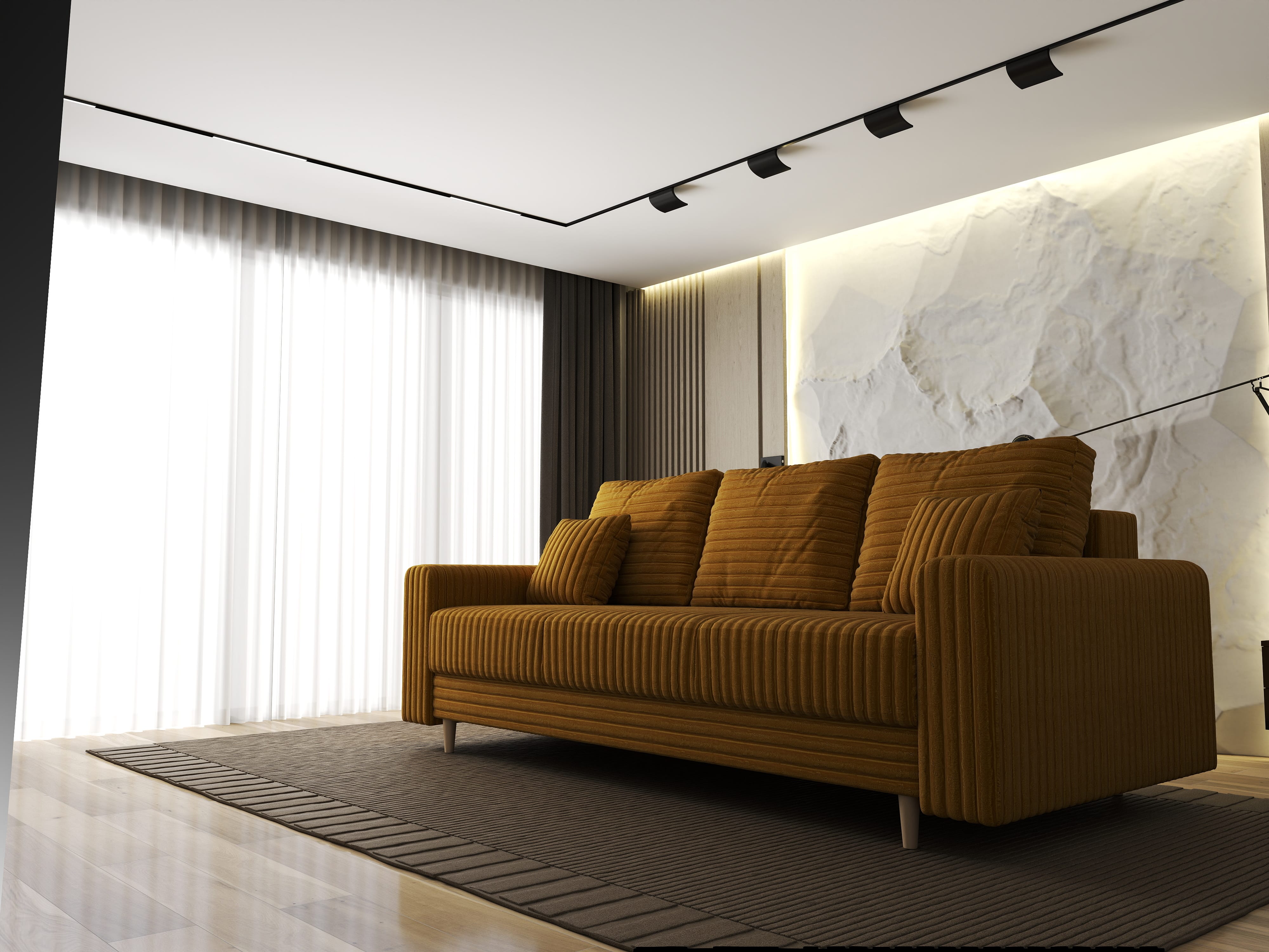 Canapea extensibilă dumonde cu ladă de depozitare si sezut confortabil din spuma HR, Kronos Ambience Mustar 210x100 cm fabrica