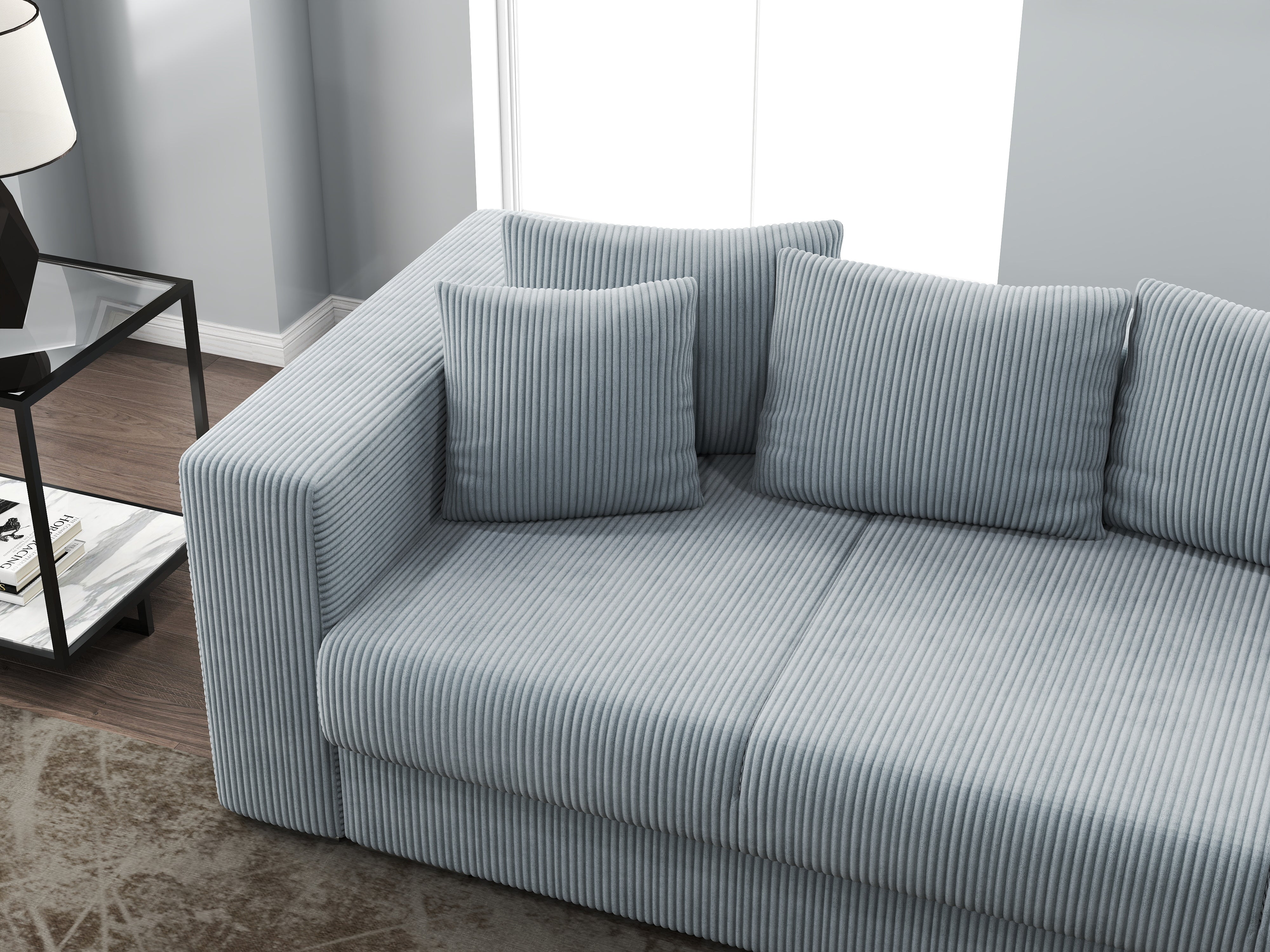 Canapea extensibilă dumonde cu ladă de depozitare si sezut confortabil din spuma HR, Gloria Zoom Grey 240x100 cm Fabrica
