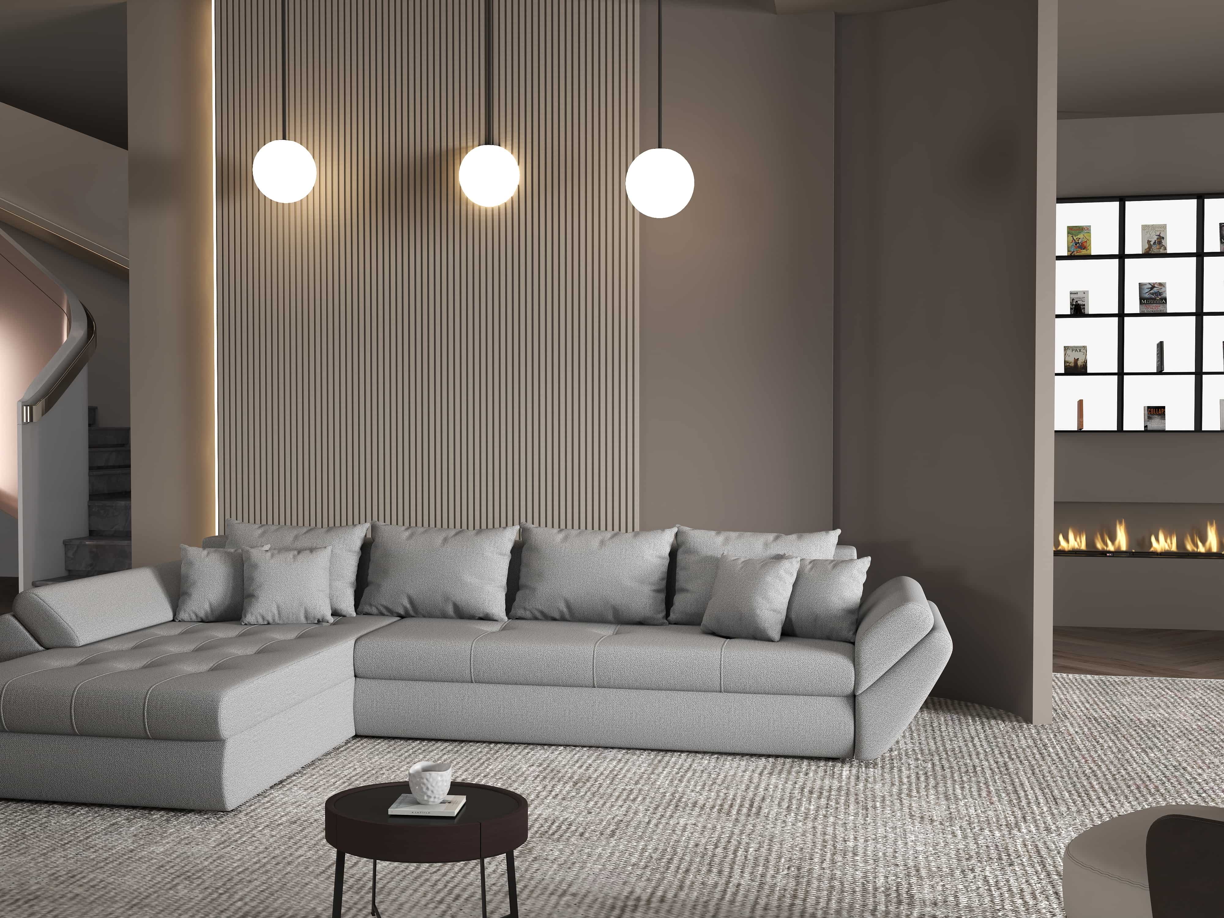 Colțar extensibil dumonde cu ladă de depozitare si sezut confortabil din spuma HR, Loana XL Enjoy Gri 335x185 cm Fabrica