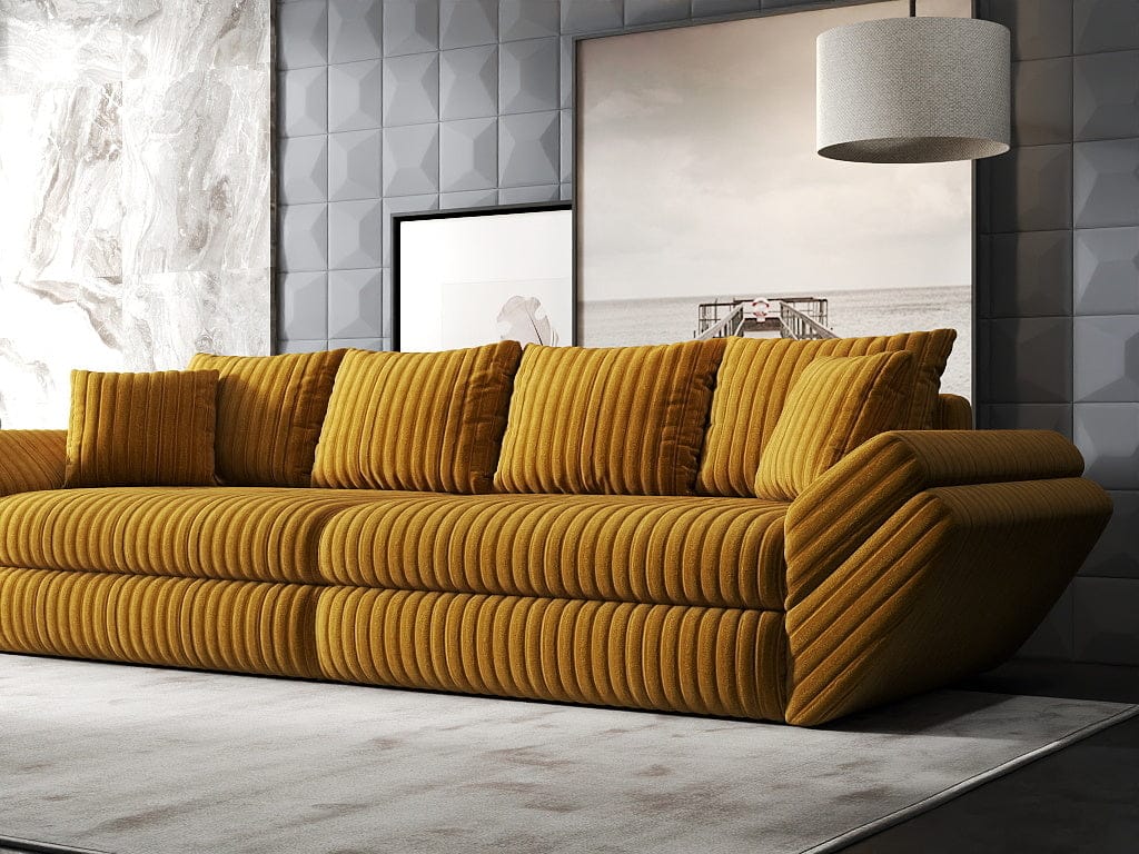 Canapea extensibilă dumonde cu ladă de depozitare si sezut confortabil din spuma HR, Loana Ambience Mustar 300x100 cm Fabrica