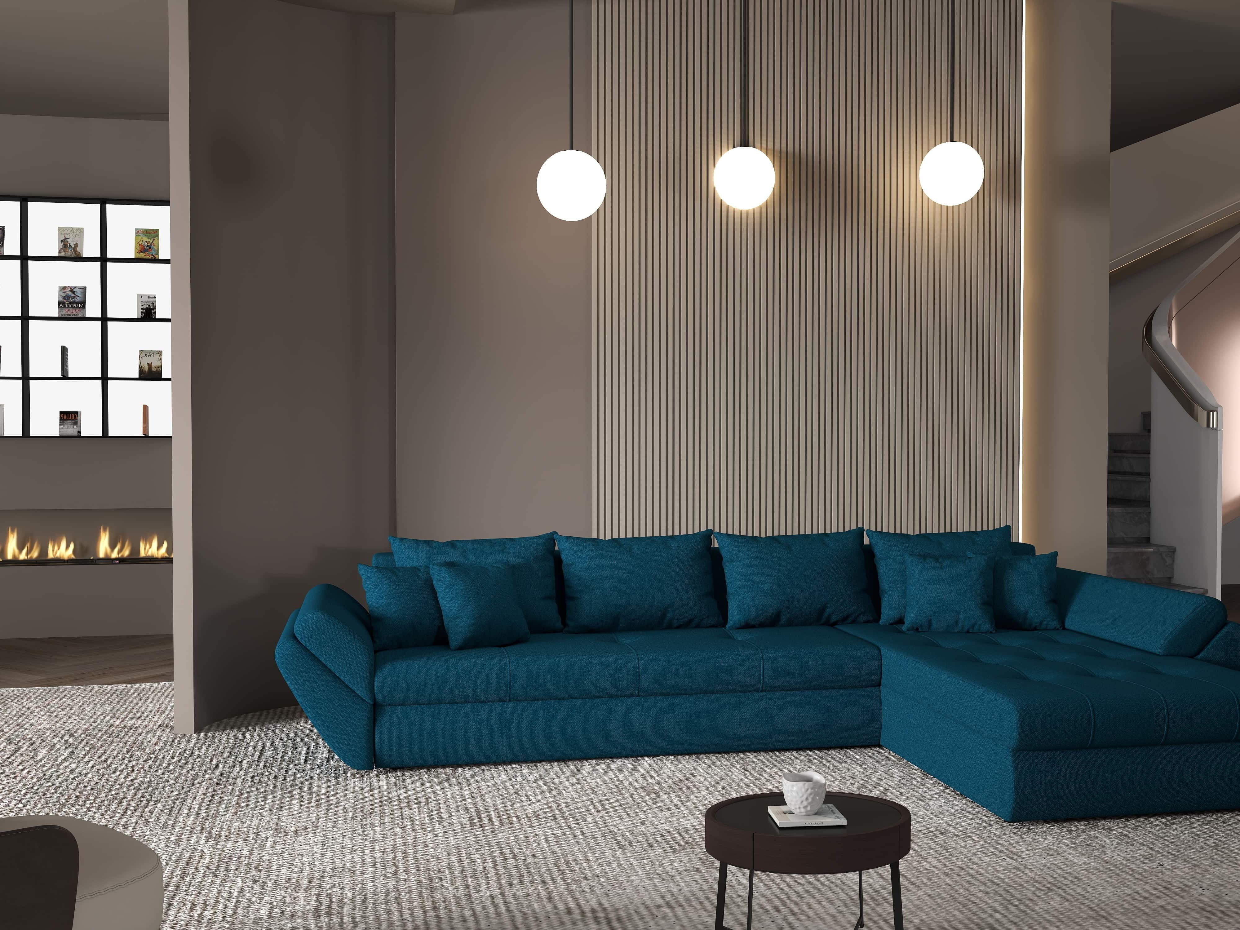 Colțar extensibil dumonde cu ladă de depozitare si sezut confortabil din spuma HR, Loana XL Enjoy Petrol II 335x185 cm Fabrica