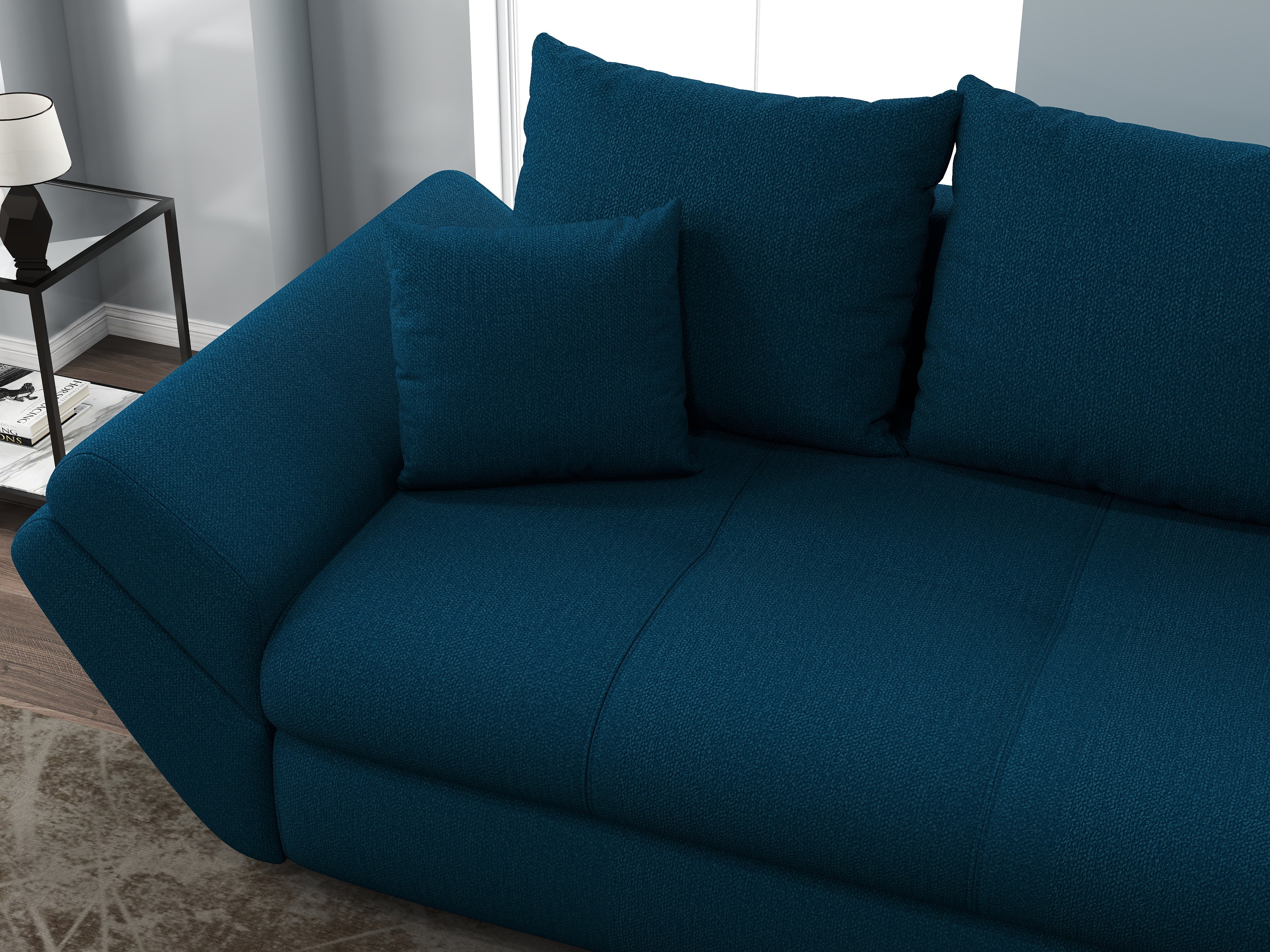 Canapea extensibilă dumonde cu ladă de depozitare si sezut confortabil din spuma HR, Loana Enjoy Petrol 250x100 cm Fabrica