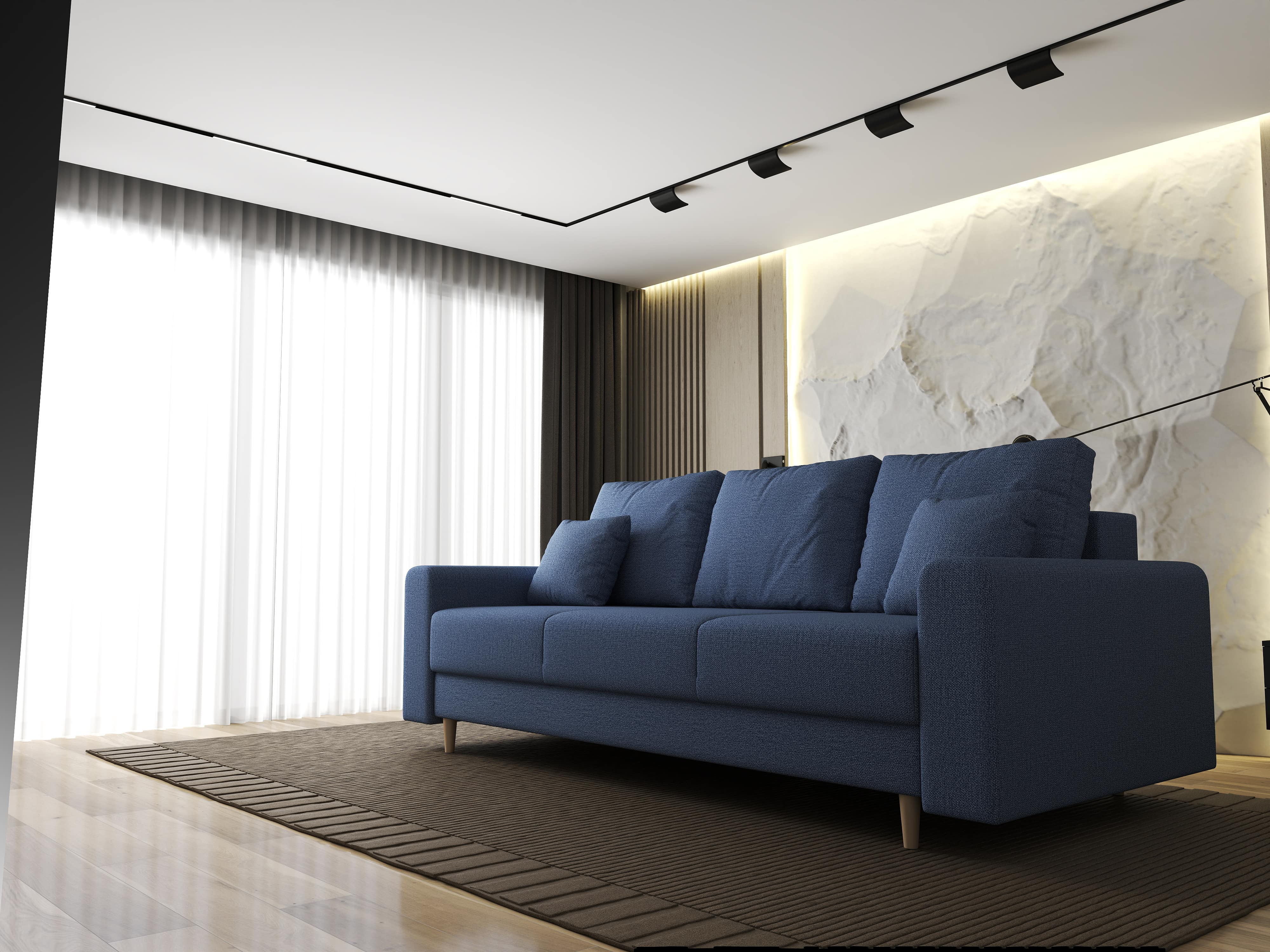 Canapea extensibilă dumonde cu ladă de depozitare si sezut confortabil din spuma HR, Kronos Enjoy Albastru 210x100 cm fabrica