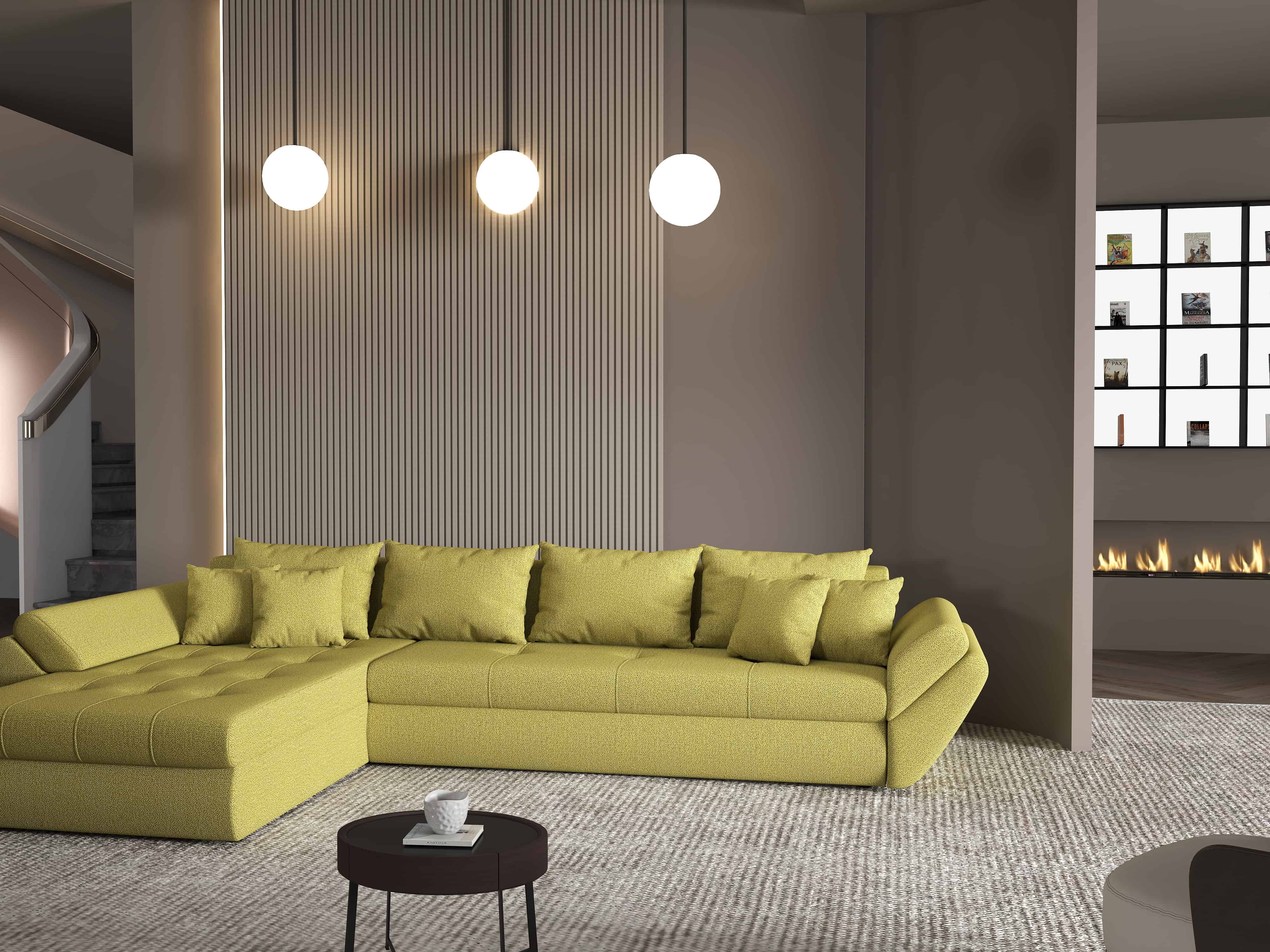 Colțar extensibil dumonde cu ladă de depozitare si sezut confortabil din spuma HR, Loana XL Enjoy Verde 335x185 cm Fabrica