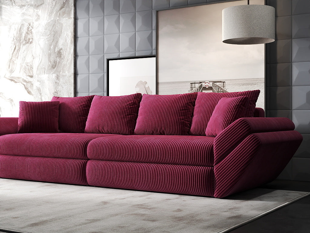 Canapea extensibilă dumonde cu ladă de depozitare si sezut confortabil din spuma HR, Loana Zoom Rosu 300x100 cm Fabrica