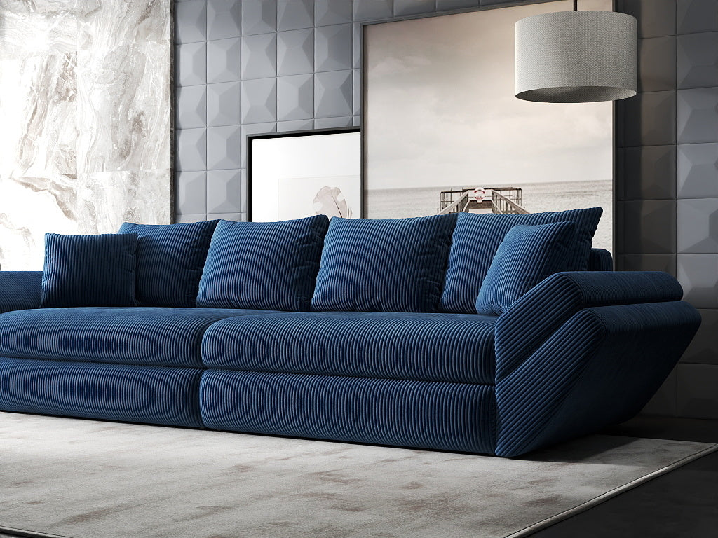 Canapea extensibilă dumonde cu ladă de depozitare si sezut confortabil din spuma HR, Loana Zoom Albastru 300x100 cm Fabrica