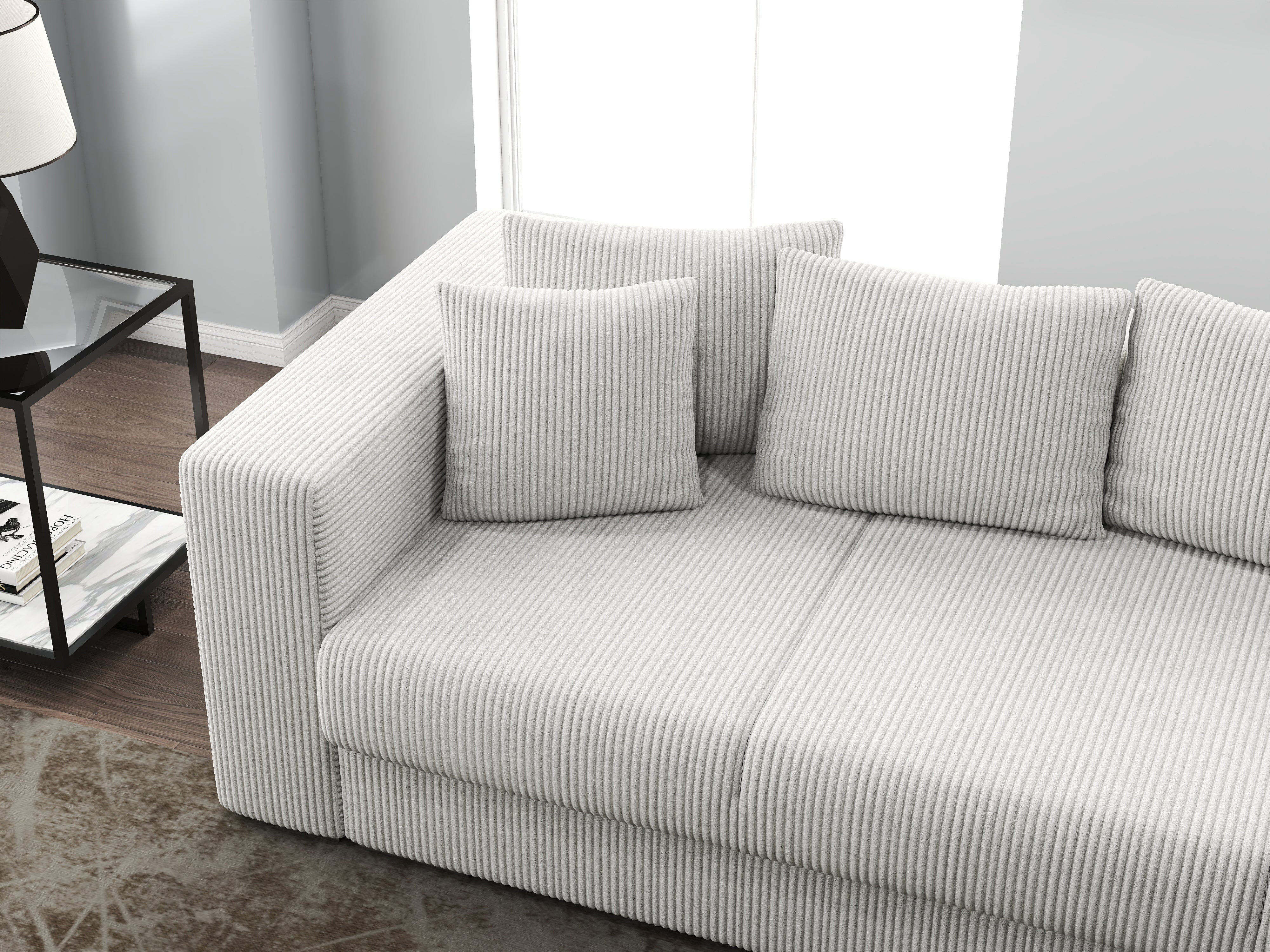 Canapea extensibilă dumonde cu ladă de depozitare si sezut confortabil din spuma HR, Gloria Zoom Cream 240x100 cm Fabrica