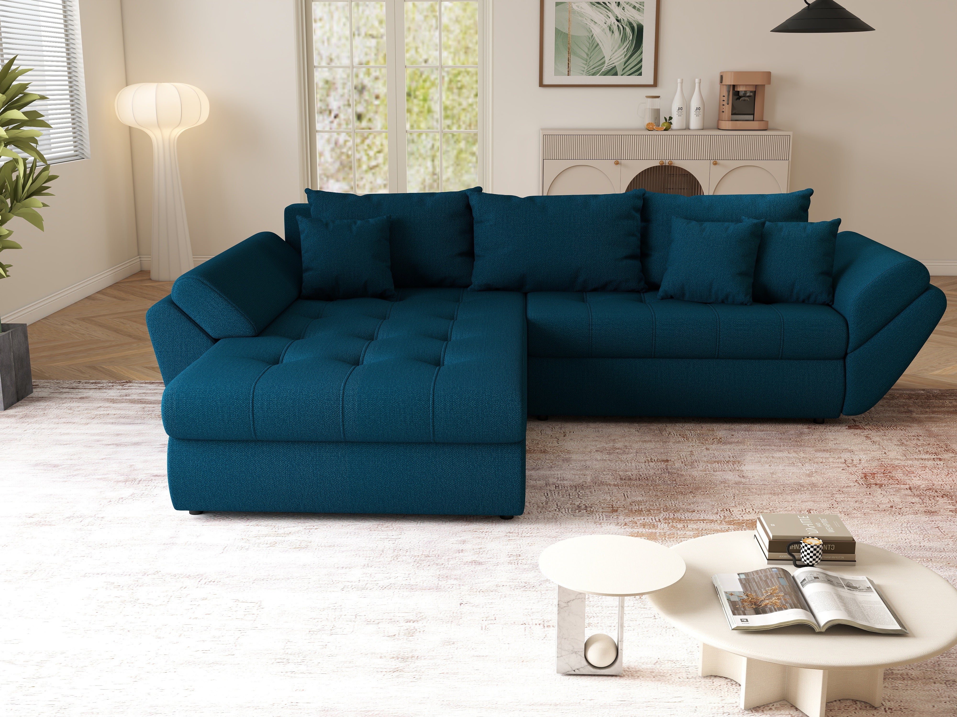 Colțar extensibil dumonde cu ladă de depozitare si sezut confortabil din spuma HR, Loana Enjoy Petrol  270x185 cm Fabrica