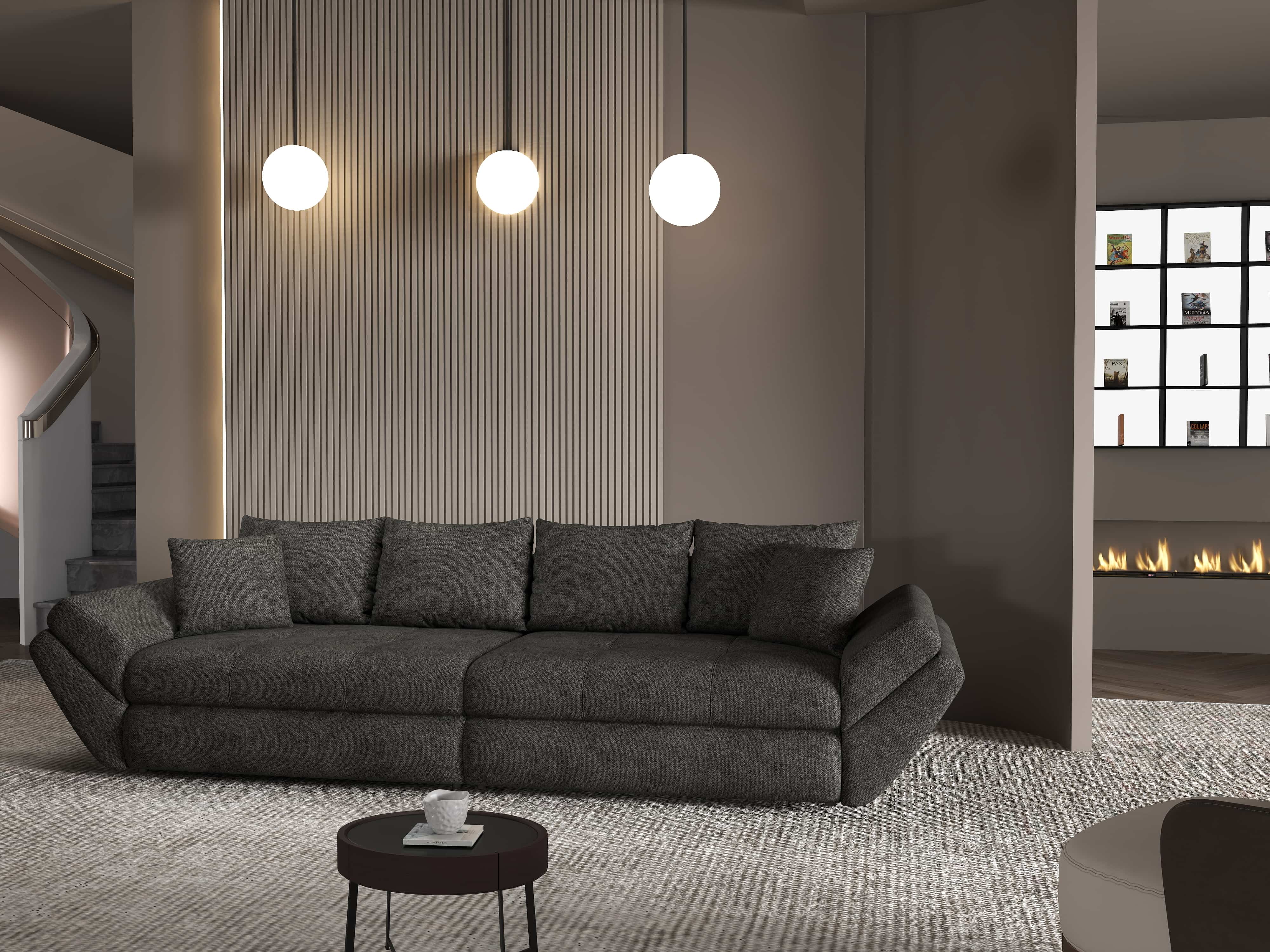 Canapea extensibilă dumonde cu ladă de depozitare si sezut confortabil din spuma HR, Loana Enjoy Negru 300x100 cm Fabrica