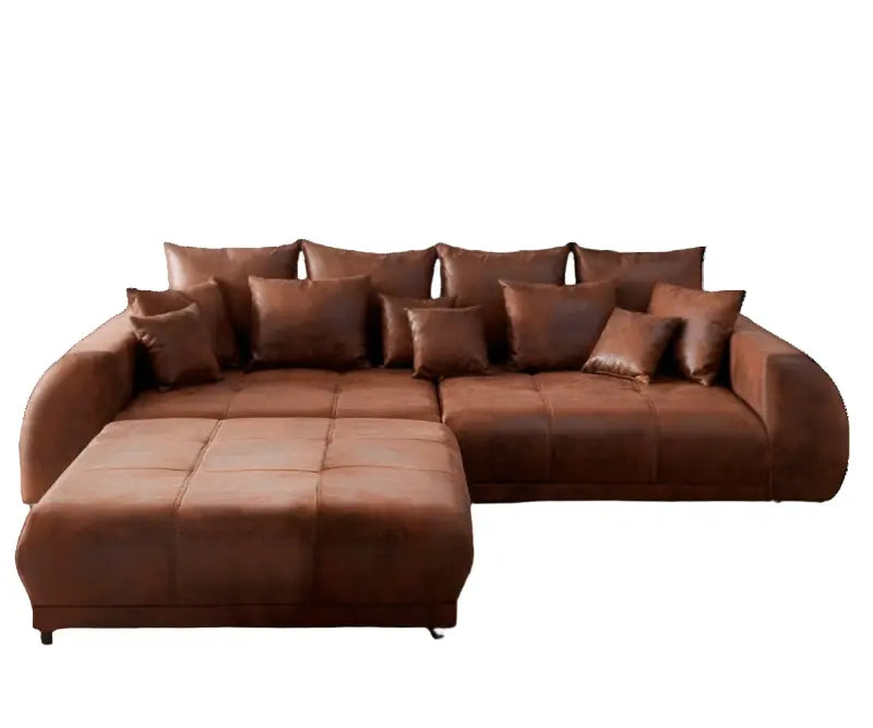Canapea extensibilă dumonde cu 2 lăzi de depozitare si sezut confortabil din spuma high-density, Verona Madagaskar Brown 310x120 cm cu taburet inclus