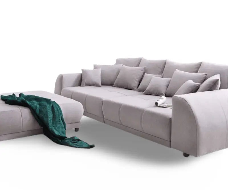Canapea extensibilă dumonde cu 2 lăzi de depozitare si sezut confortabil din spuma high-density, Verona Enjoy Grey 310x120 cm cu taburet inclus
