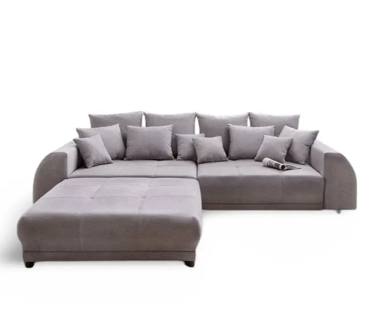 Canapea extensibilă dumonde cu 2 lăzi de depozitare si sezut confortabil din spuma high-density, Verona Enjoy Grey 310x120 cm cu taburet inclus