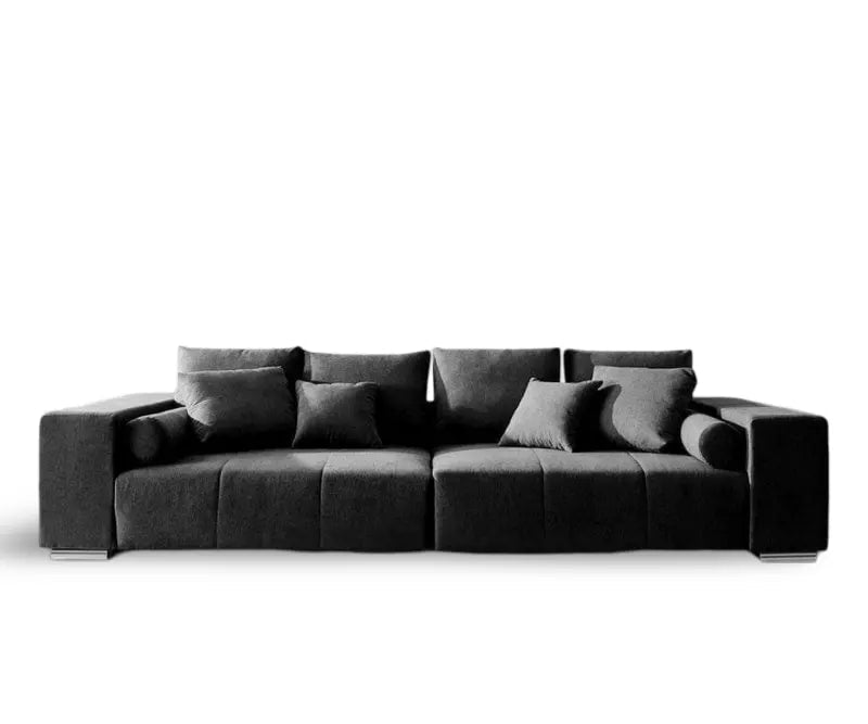 Canapea extensibilă dumonde cu ladă de depozitare si sezut confortabil din spuma high-density, Marbela Enjoy Black XXL 295x120 cm cu taburet inclus