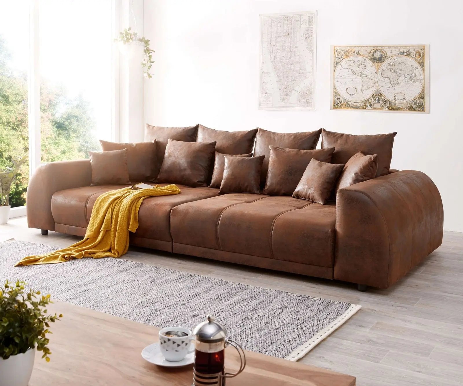 Canapea extensibilă dumonde cu 2 lăzi de depozitare si sezut confortabil din spuma high-density, Verona Madagaskar Brown 310x120 cm