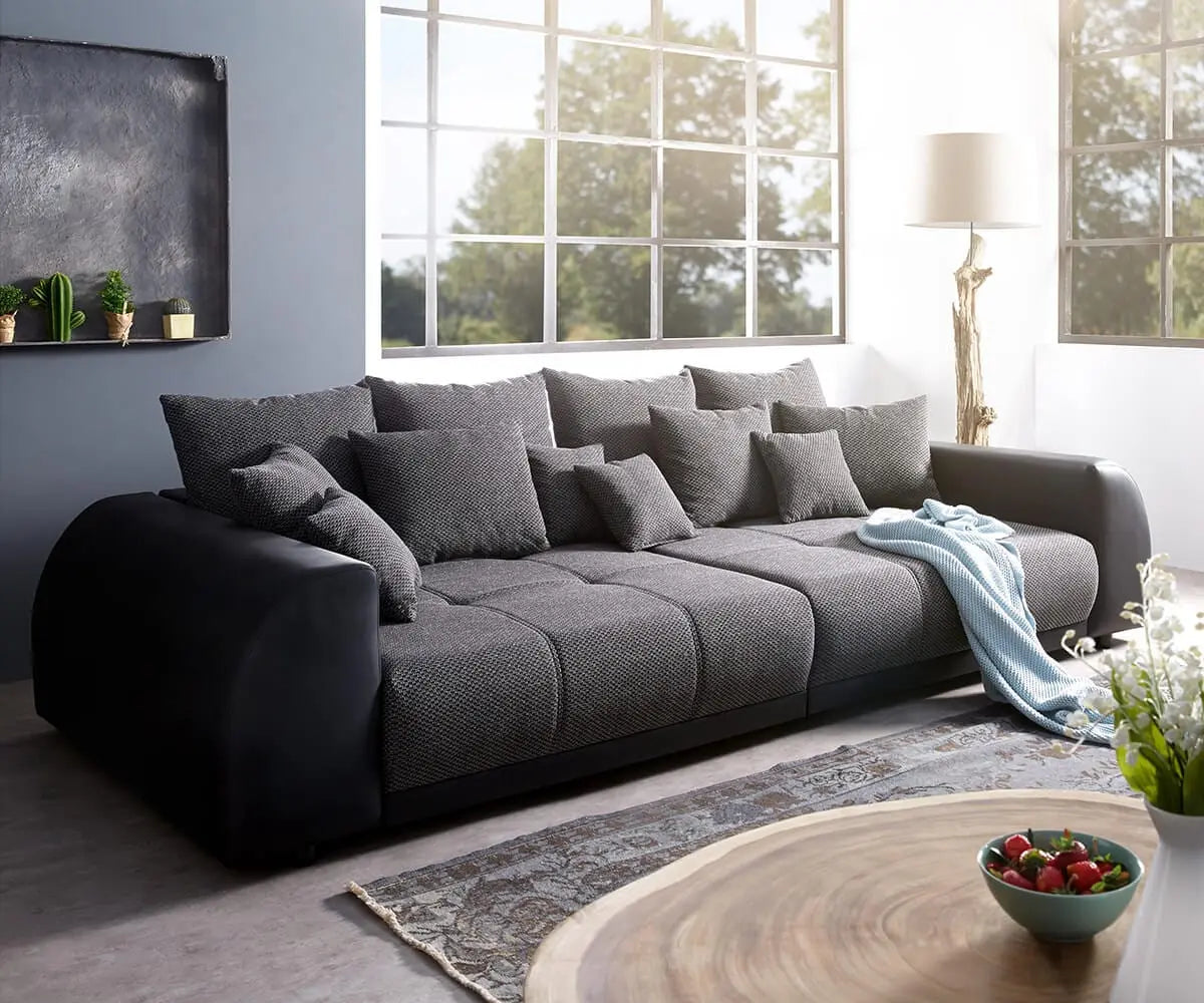 Canapea extensibilă dumonde cu 2 lăzi de depozitare si sezut confortabil din spuma high-density, Verona Magma Black 310x120 cm