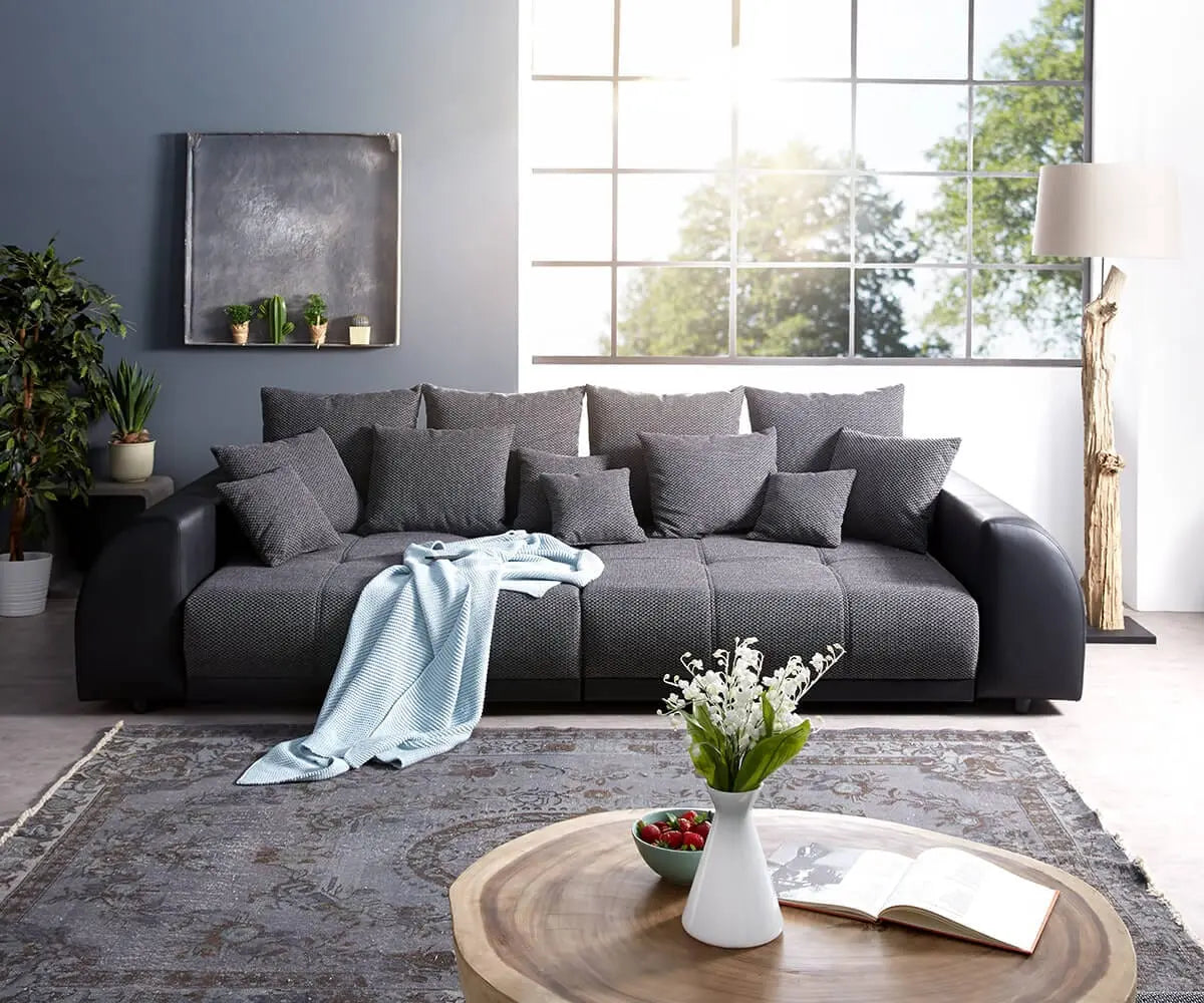 Canapea extensibilă dumonde cu 2 lăzi de depozitare si sezut confortabil din spuma high-density, Verona Magma Black 310x120 cm