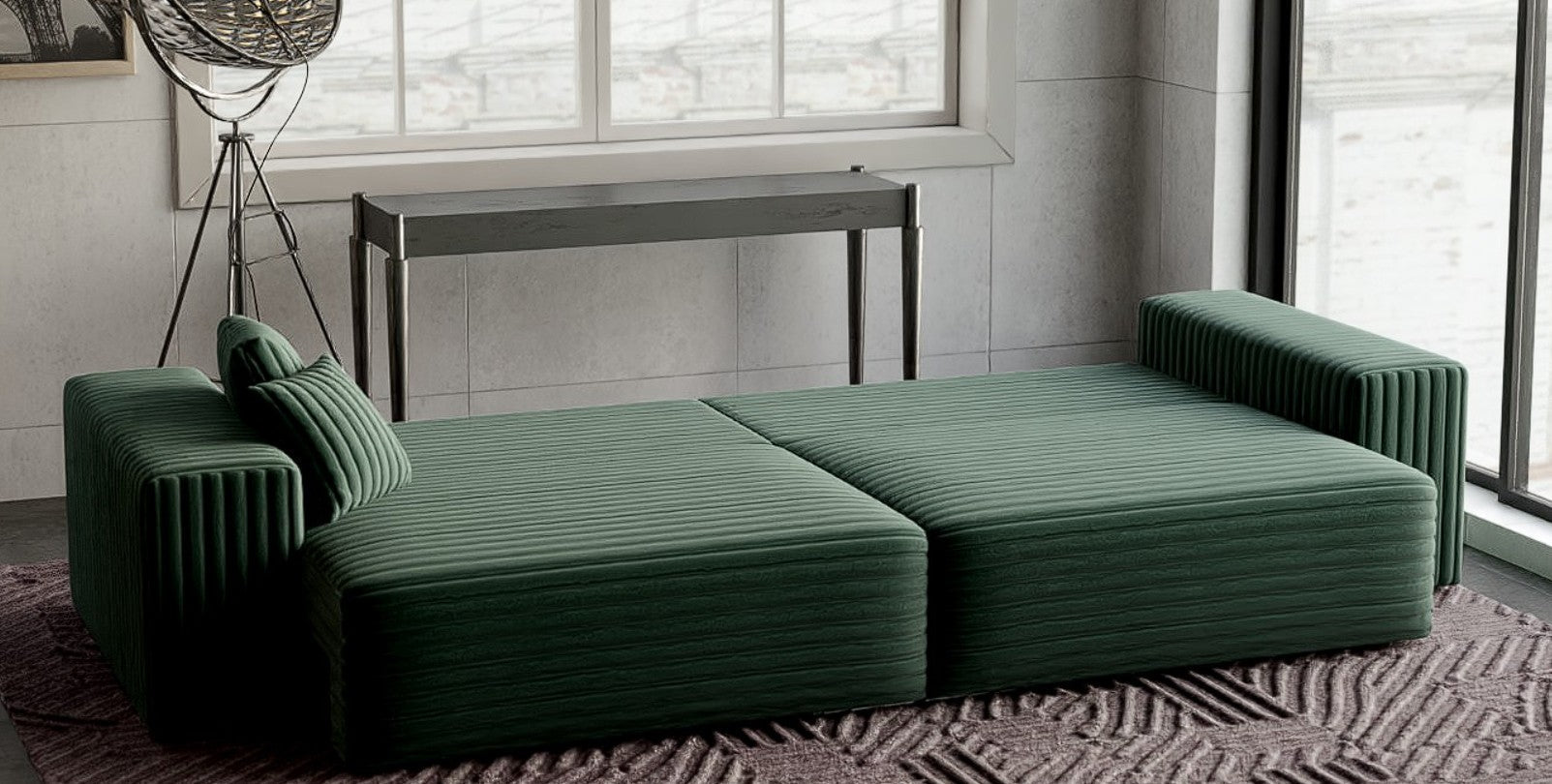 Canapea extensibilă dumonde cu ladă de depozitare si sezut confortabil din spuma HR, Marbela Ambience Green XXL 295x100 cm fabrica