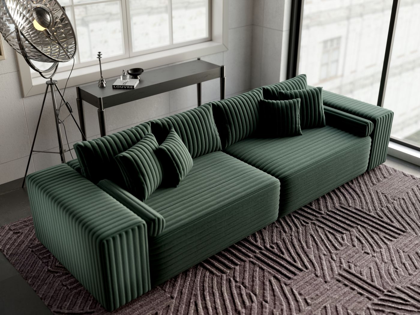Canapea extensibilă dumonde cu ladă de depozitare si sezut confortabil din spuma HR, Marbela Ambience Green XXL 295x100 cm fabrica
