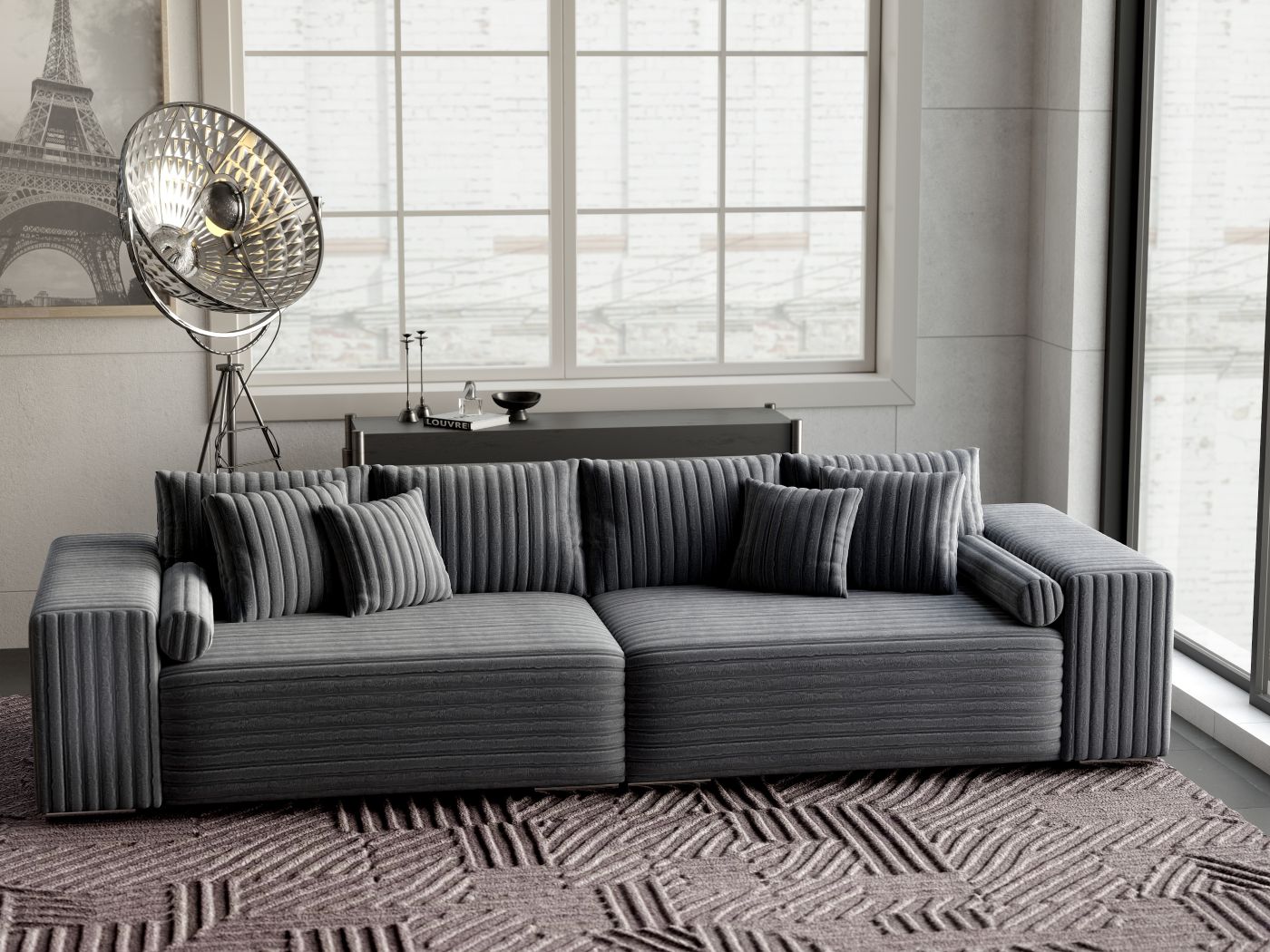 Canapea extensibilă dumonde cu ladă de depozitare si sezut confortabil din spuma HR, Marbela Ambience Grey XXL 295x100 cm fabrica