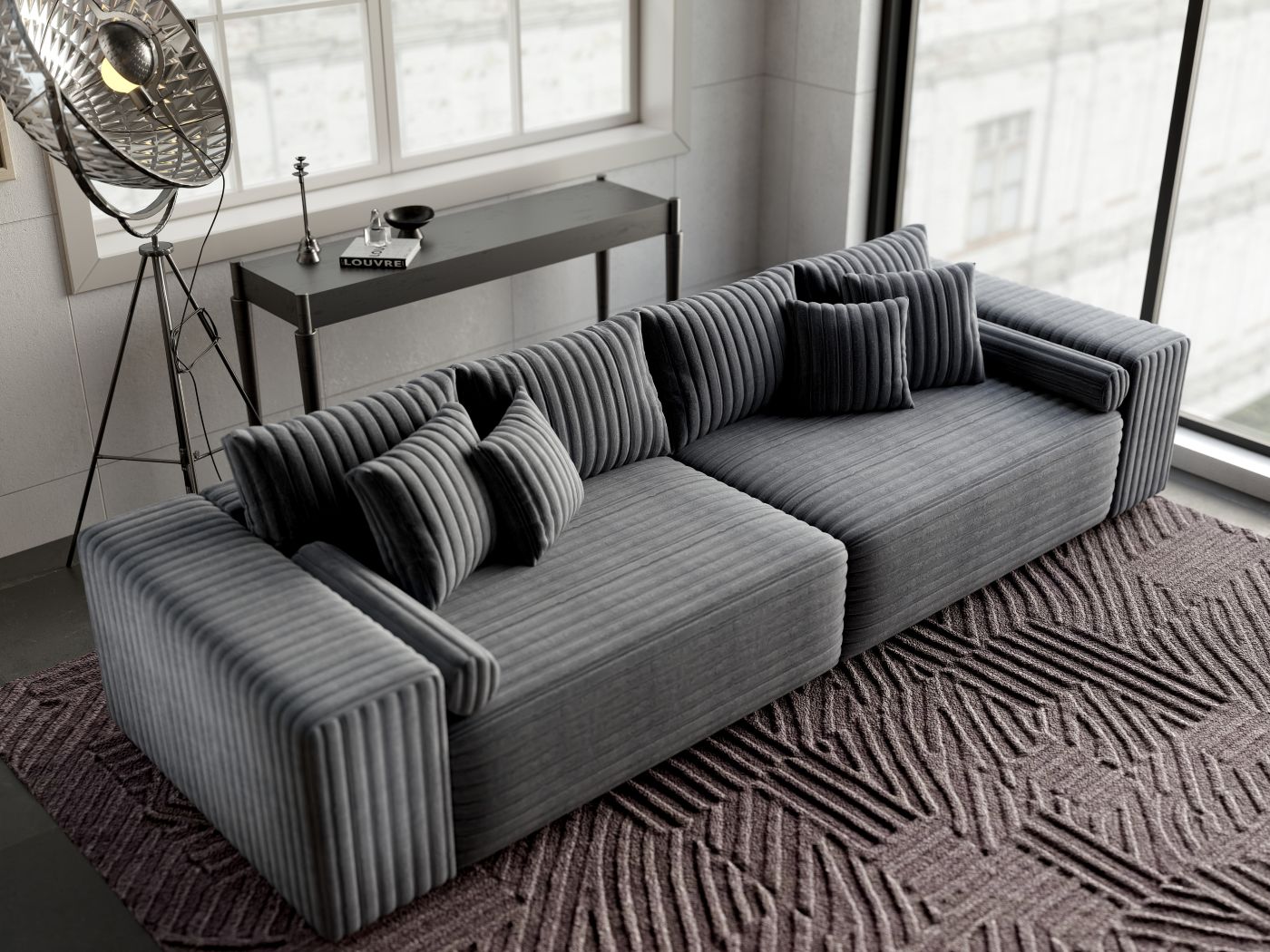 Canapea extensibilă dumonde cu ladă de depozitare si sezut confortabil din spuma HR, Marbela Ambience Grey XXL 295x100 cm fabrica