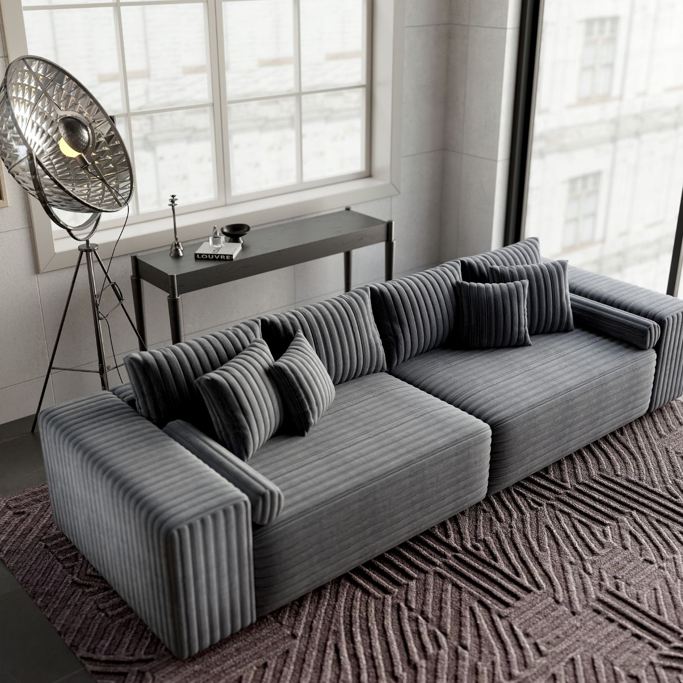 Canapea extensibilă dumonde cu ladă de depozitare si sezut confortabil din spuma HR, Marbela Ambience Grey XXL 295x100 cm fabrica