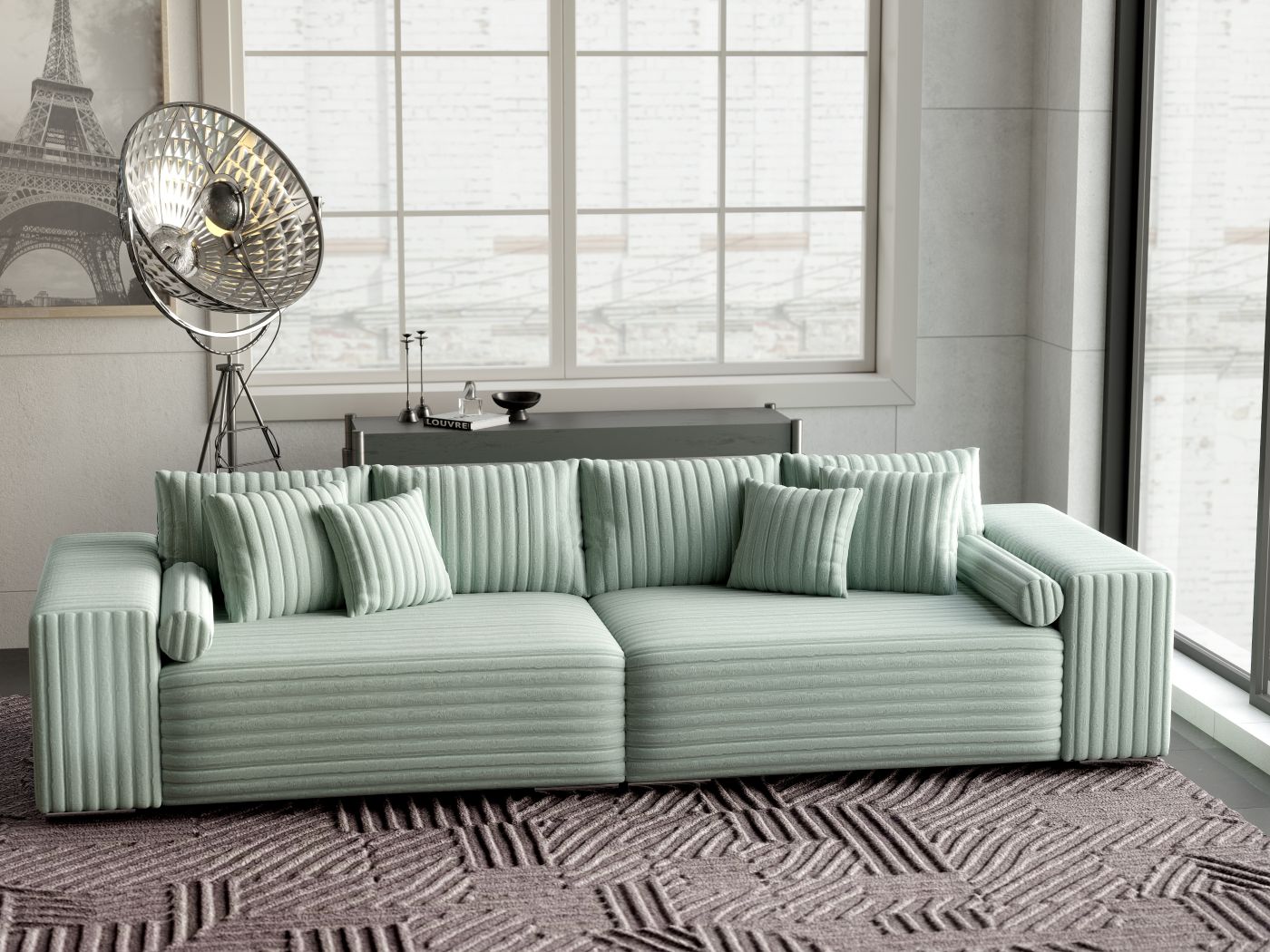 Canapea extensibilă dumonde cu ladă de depozitare si sezut confortabil din spuma HR, Marbela Ambience Mint XXL 295x100 cm fabrica