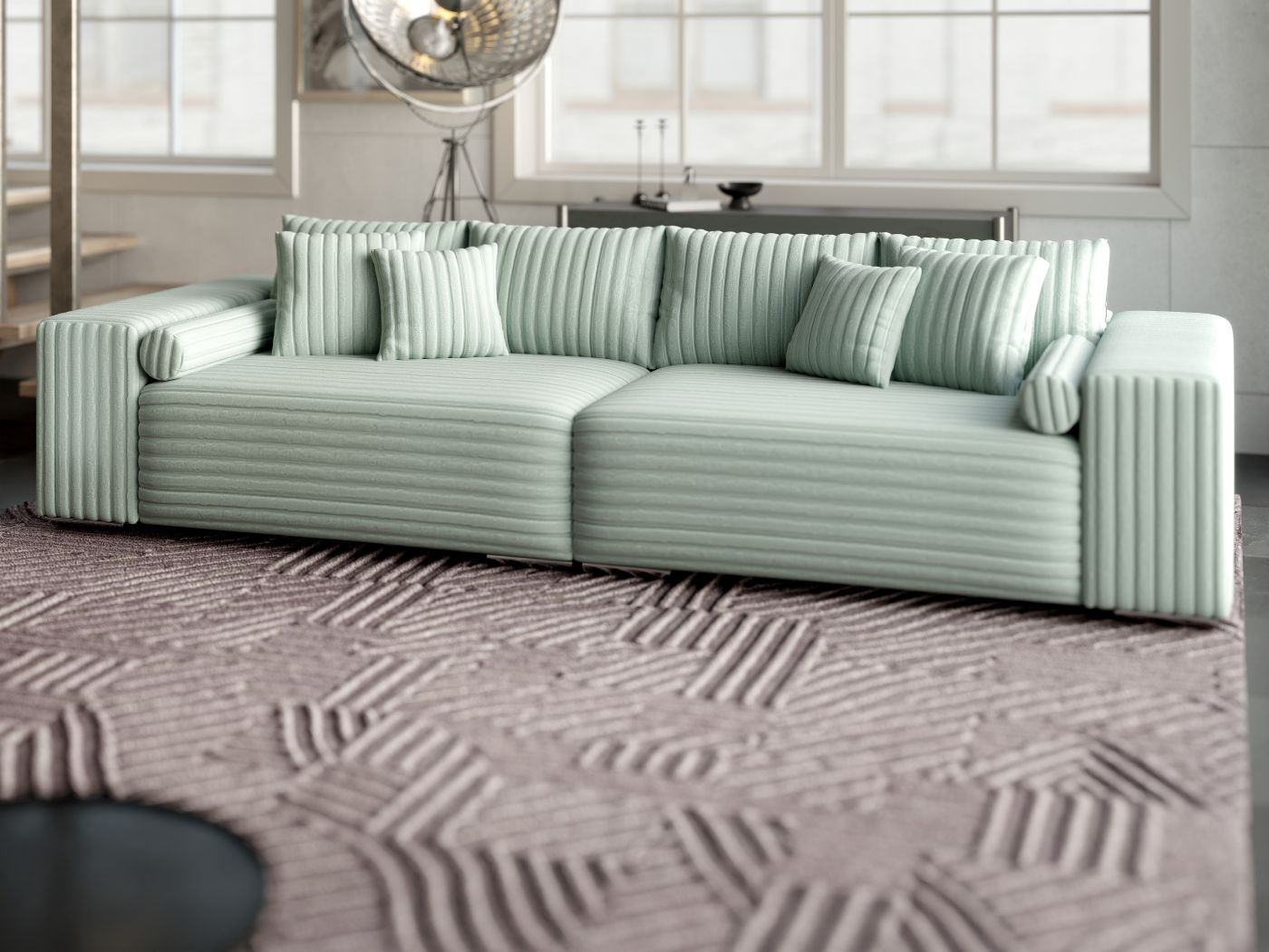 Canapea extensibilă dumonde cu ladă de depozitare si sezut confortabil din spuma HR, Marbela Ambience Mint XXL 295x100 cm fabrica