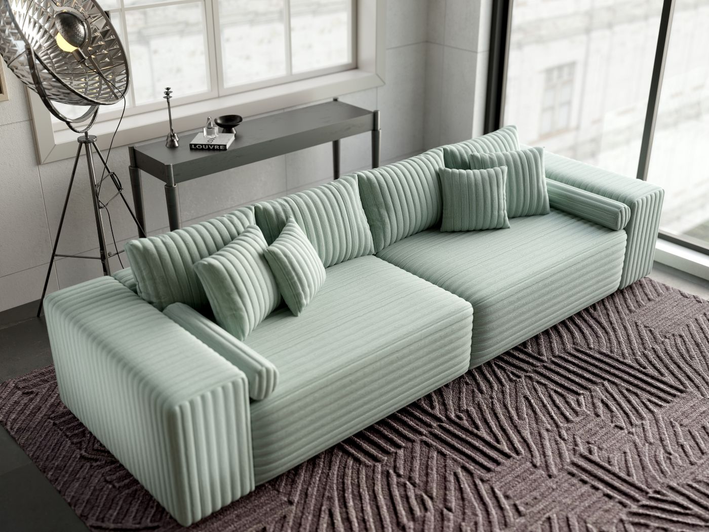 Canapea extensibilă dumonde cu ladă de depozitare si sezut confortabil din spuma HR, Marbela Ambience Mint XXL 295x100 cm fabrica
