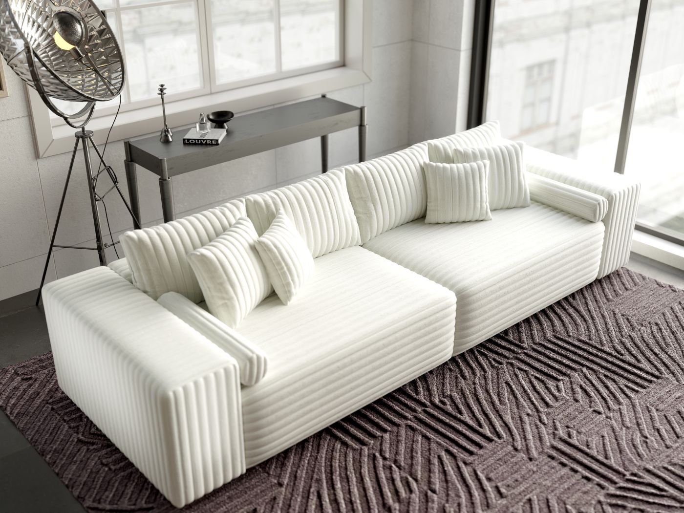 Canapea extensibilă dumonde cu ladă de depozitare si sezut confortabil din spuma HR, Marbela Ambience Ivory XXL 295x100 cm fabrica