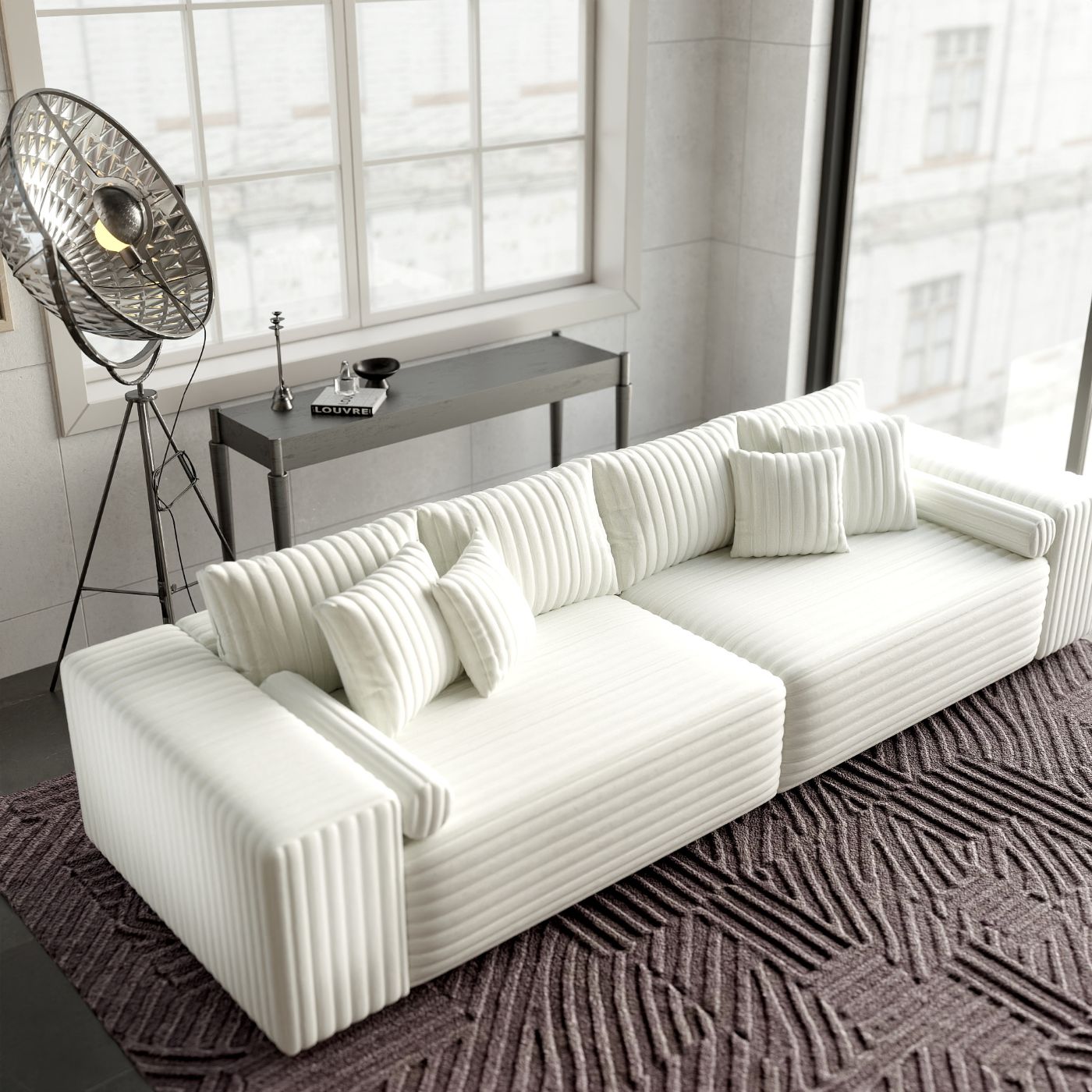 Canapea extensibilă dumonde cu ladă de depozitare si sezut confortabil din spuma HR, Marbela Ambience Ivory XXL 295x100 cm fabrica