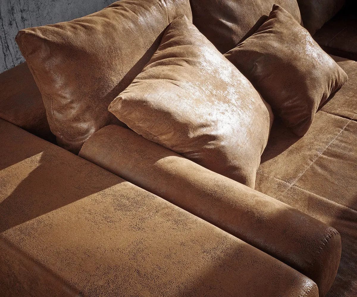 Dumonde kihúzható kanapé tároló rekesszel és kényelmes, nagy sűrűségű habszivacsból készült ülőfelülettel, Marbela Madagaskar barna XXL 295x100 cm