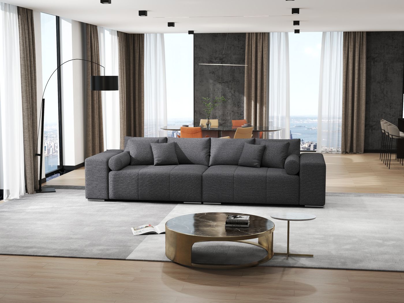 Canapea extensibilă dumonde cu ladă de depozitare si sezut confortabil din spuma HR, Marbela Enjoy Grafit XXL 295x100 cm fabrica