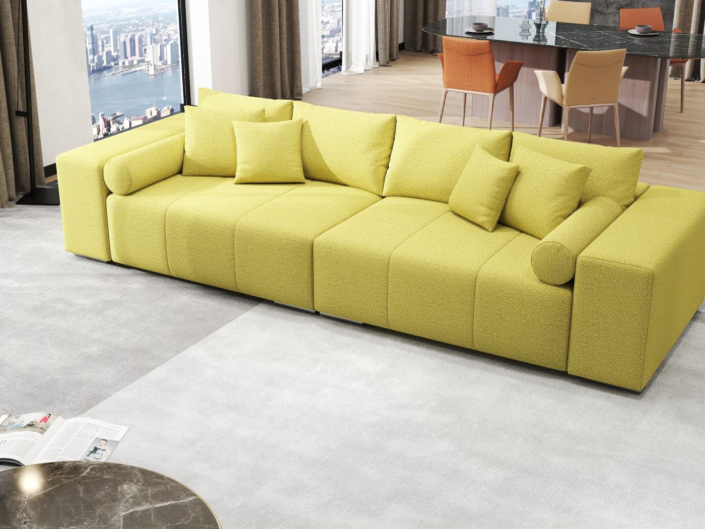Canapea extensibilă dumonde cu ladă de depozitare si sezut confortabil din spuma HR, Marbela Enjoy Lux Green XXL 295x100 cm fabrica