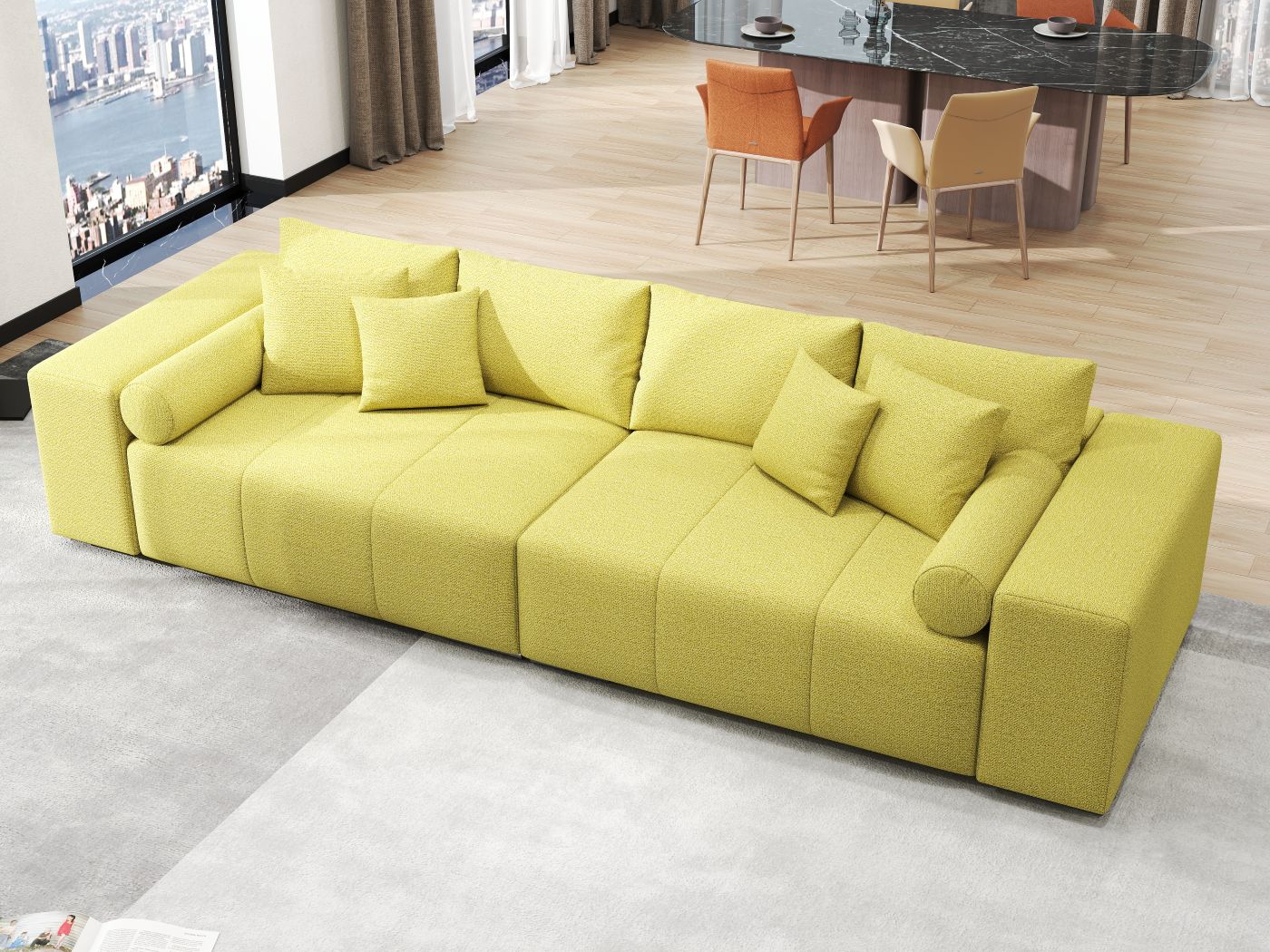 Canapea extensibilă dumonde cu ladă de depozitare si sezut confortabil din spuma HR, Marbela Enjoy Lux Green XXL 295x100 cm fabrica