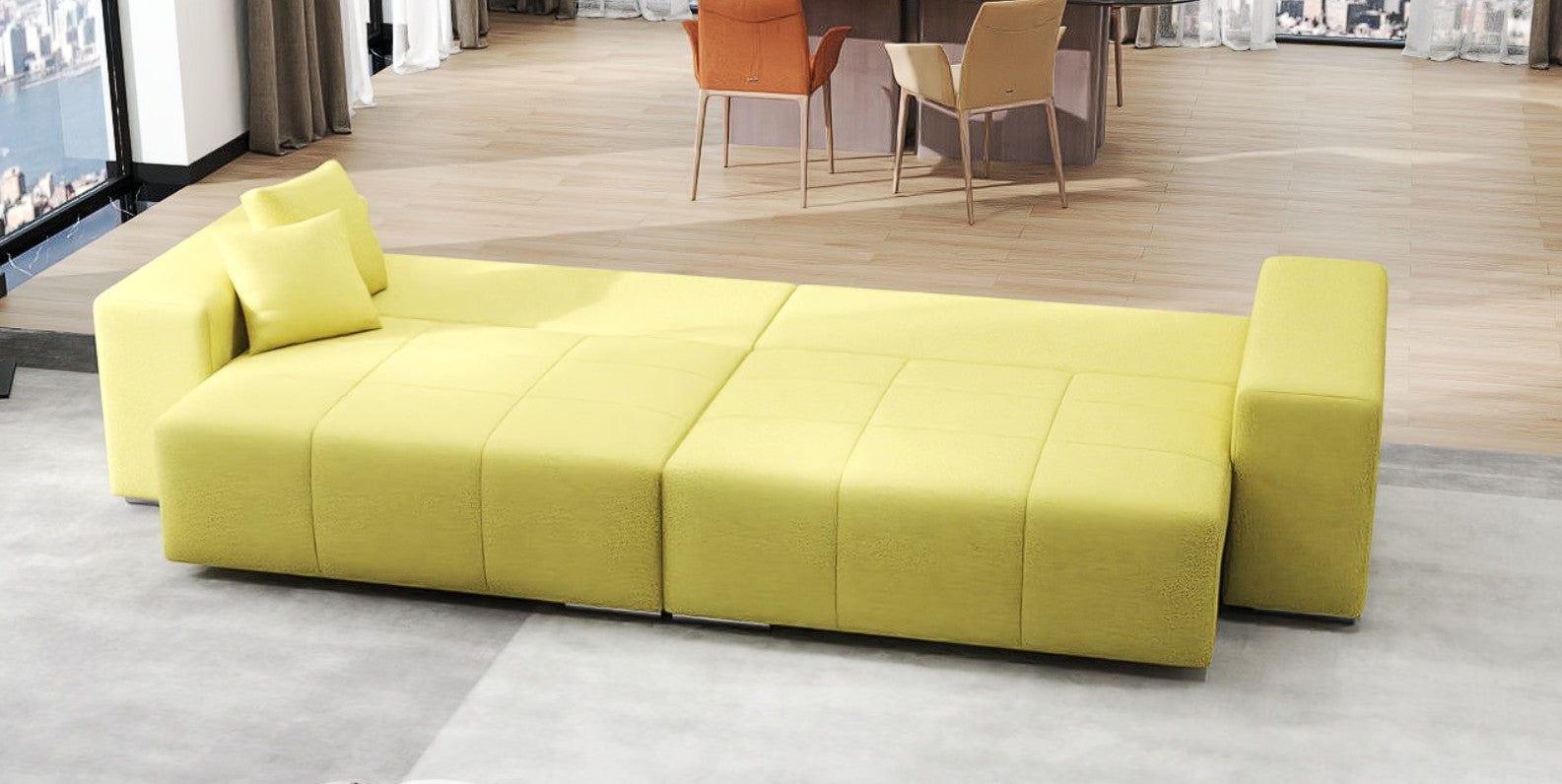 Canapea extensibilă dumonde cu ladă de depozitare si sezut confortabil din spuma HR, Marbela Enjoy Lux Green XXL 295x100 cm fabrica